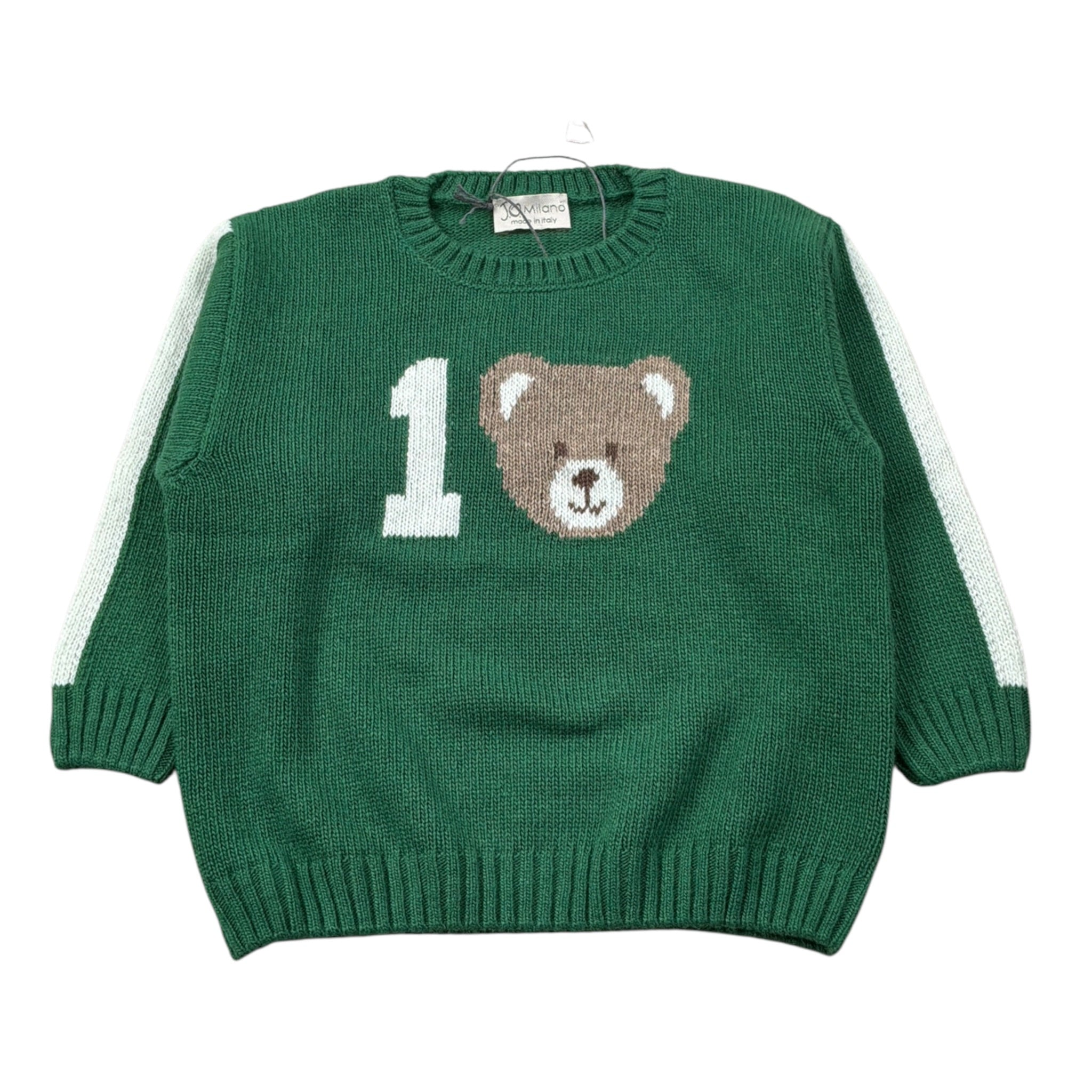 J.O. Milano Maglia Girocollo tinta unita con Ricamo Orso Verde per Neonato 563I1 VERDE J.O. MILANO 