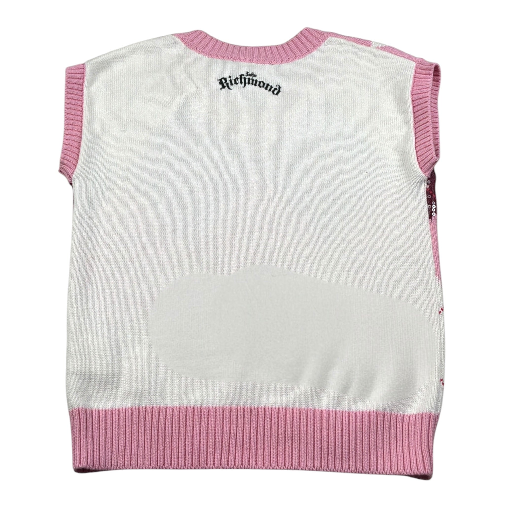 John Richmond Gilet Scollo A V Bicolore Bianco/Rosa per Bambina RGA26130GL BIANCO/ROSA JOHN RICHMOND 