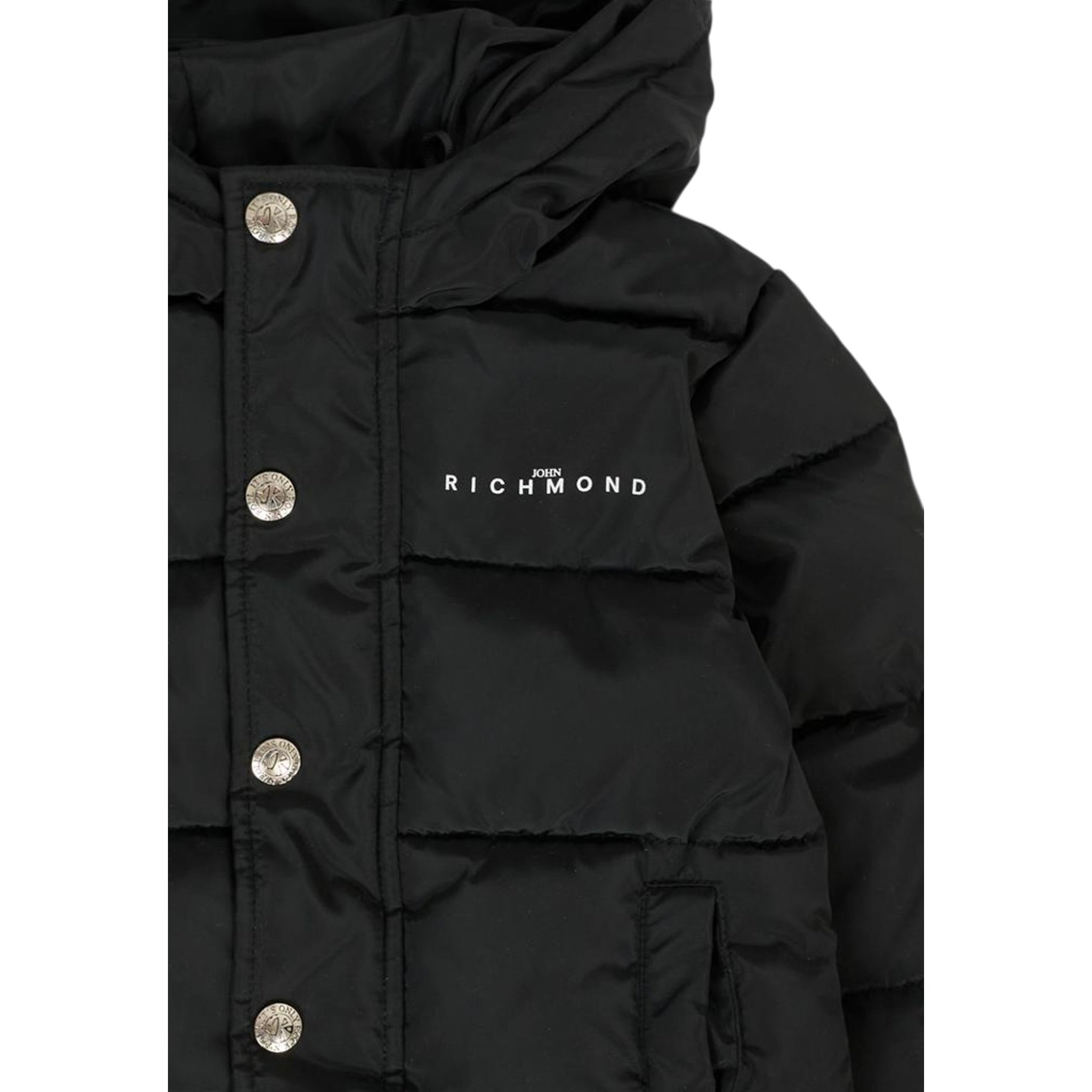 John Richmond Giubbino tinta unita con Cappuccio Stampe Logo Nero per Neonato RIA25011PIXX NERO JOHN RICHMOND 