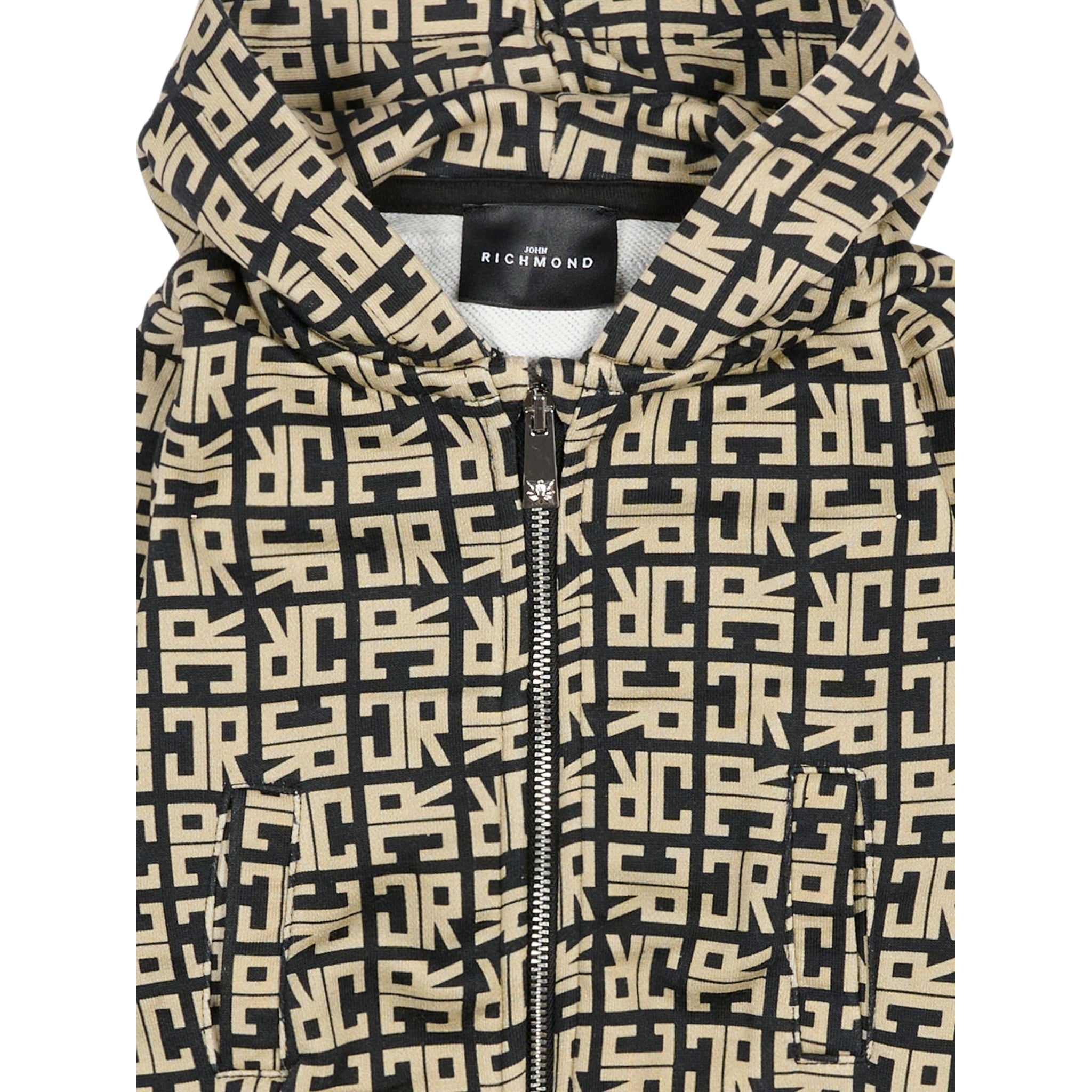 John Richmond Felpa con Zip E Cappuccio Bicolore Nero/Beige per Neonato RIA25047FEXX NERO/BEIGE JOHN RICHMOND 