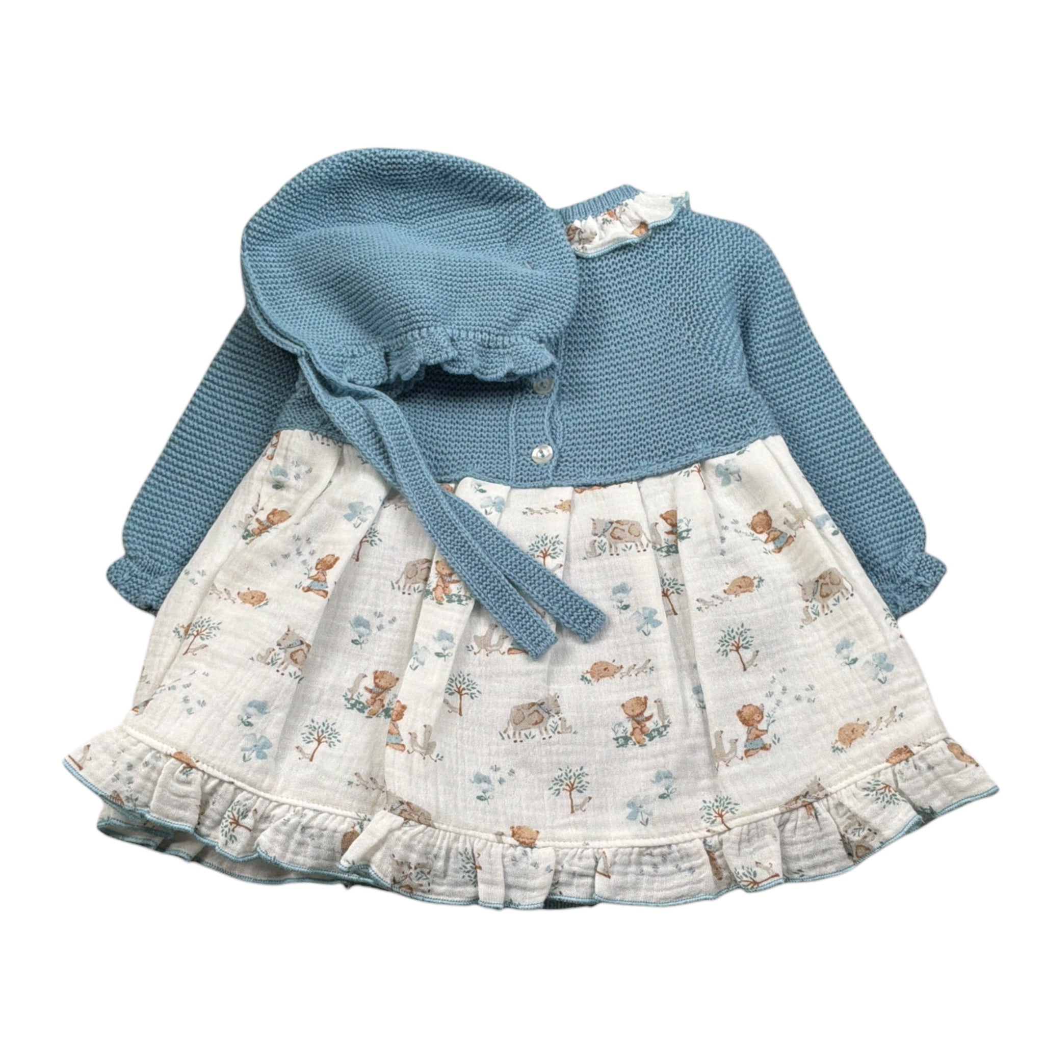 Juliana Abito Manica Lunga Bicolore con Cappelli Azzurro per Neonata 25675 AZZURRO JULIANA 