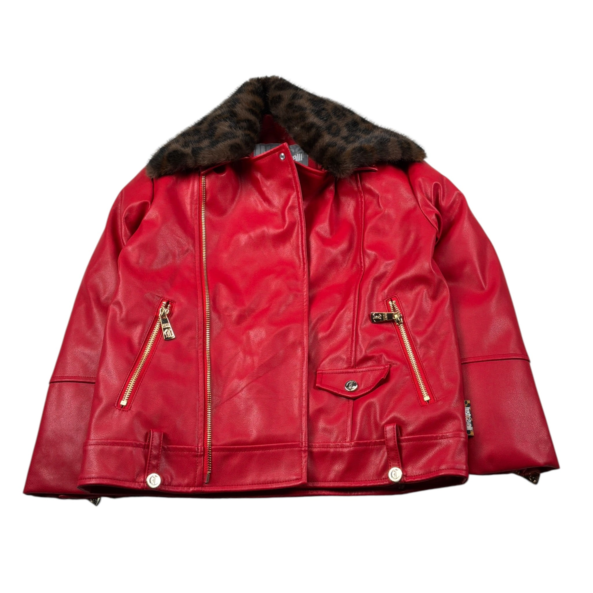 Just Cavalli Chiodo In Ecopelle tinta unita con Colletto Rosso per Bambina JGA26067GB ROSSO JUST CAVALLI 