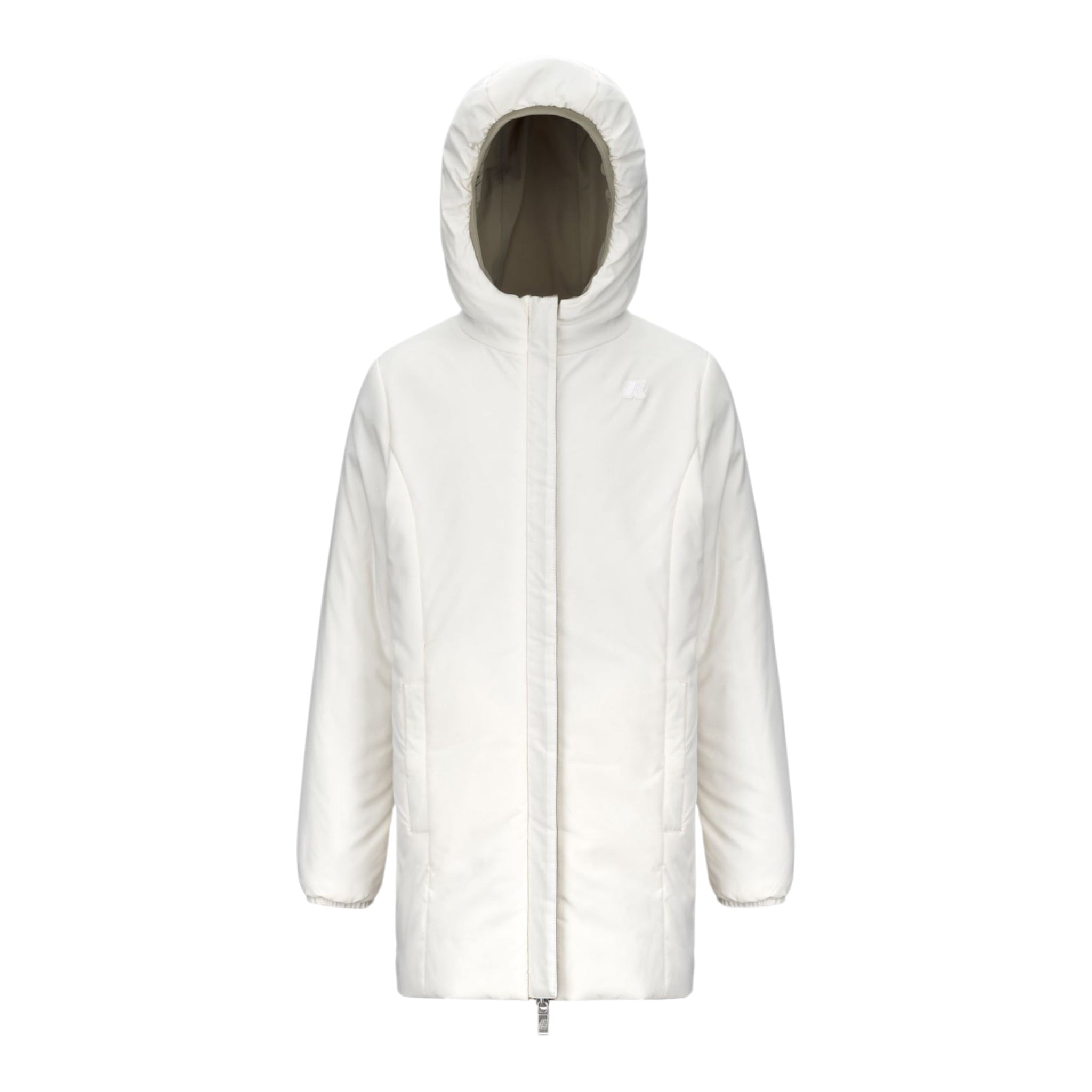 K-Way Giubbino Reversibile Lungo con Zip E Cappuccio Verde/Bianco per Bambina K11517W VERDE/BIANCO K-WAY 