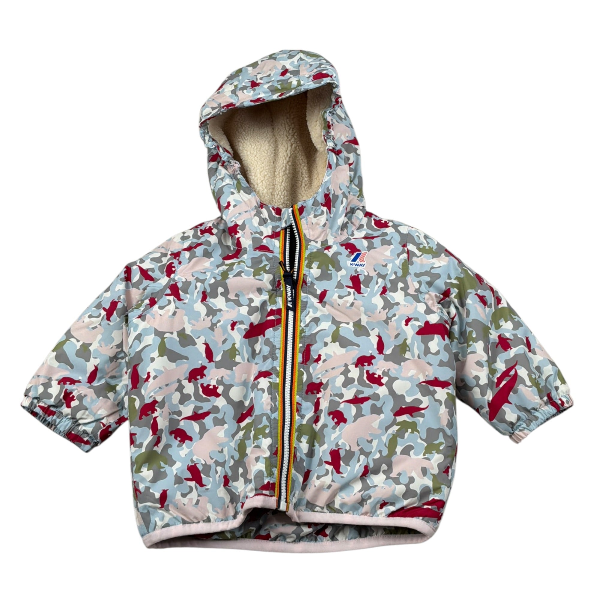 K-Way Giubbino Stampa Fantasia con Cappuccio Rosa per Neonata K41467WA ROSA K-WAY 