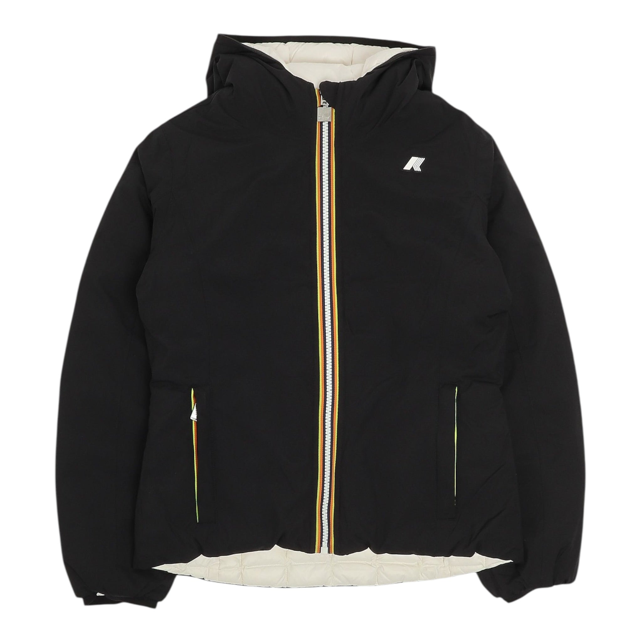 K-Way Giubbino Reversibile Lungo con Zip E Cappuccio Nero/Bianco per Bambino K5123QWO NERO/BIANCO K-WAY 