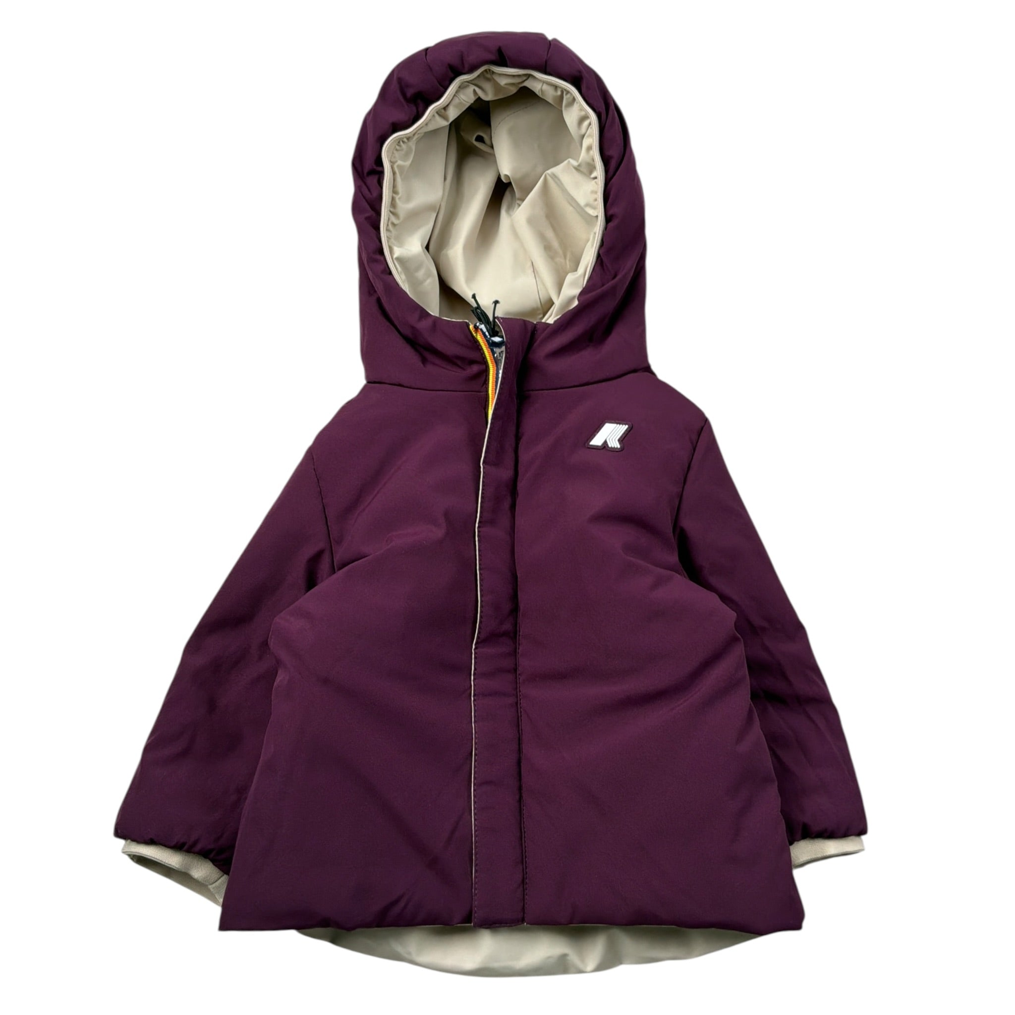 K-Way Giubbino tinta unita con Zip E Cappuccio Reversibile Beige/Bordeaux per Neonata K71338 BEIGE/BORDEAUX K-WAY 