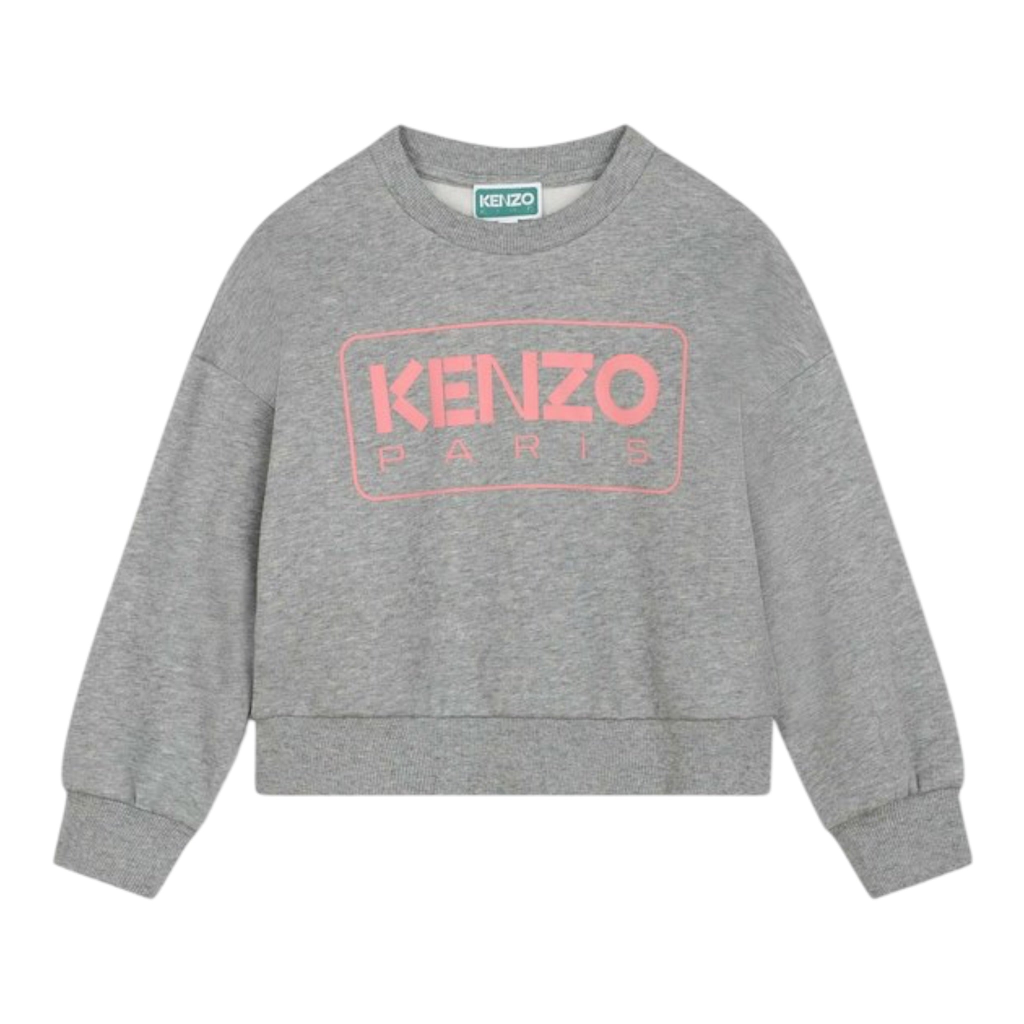 Kenzo Felpa Chiusa Girocollo tinta unita con Logo Grigio per Bambina K60786 GRIGIO KENZO 
