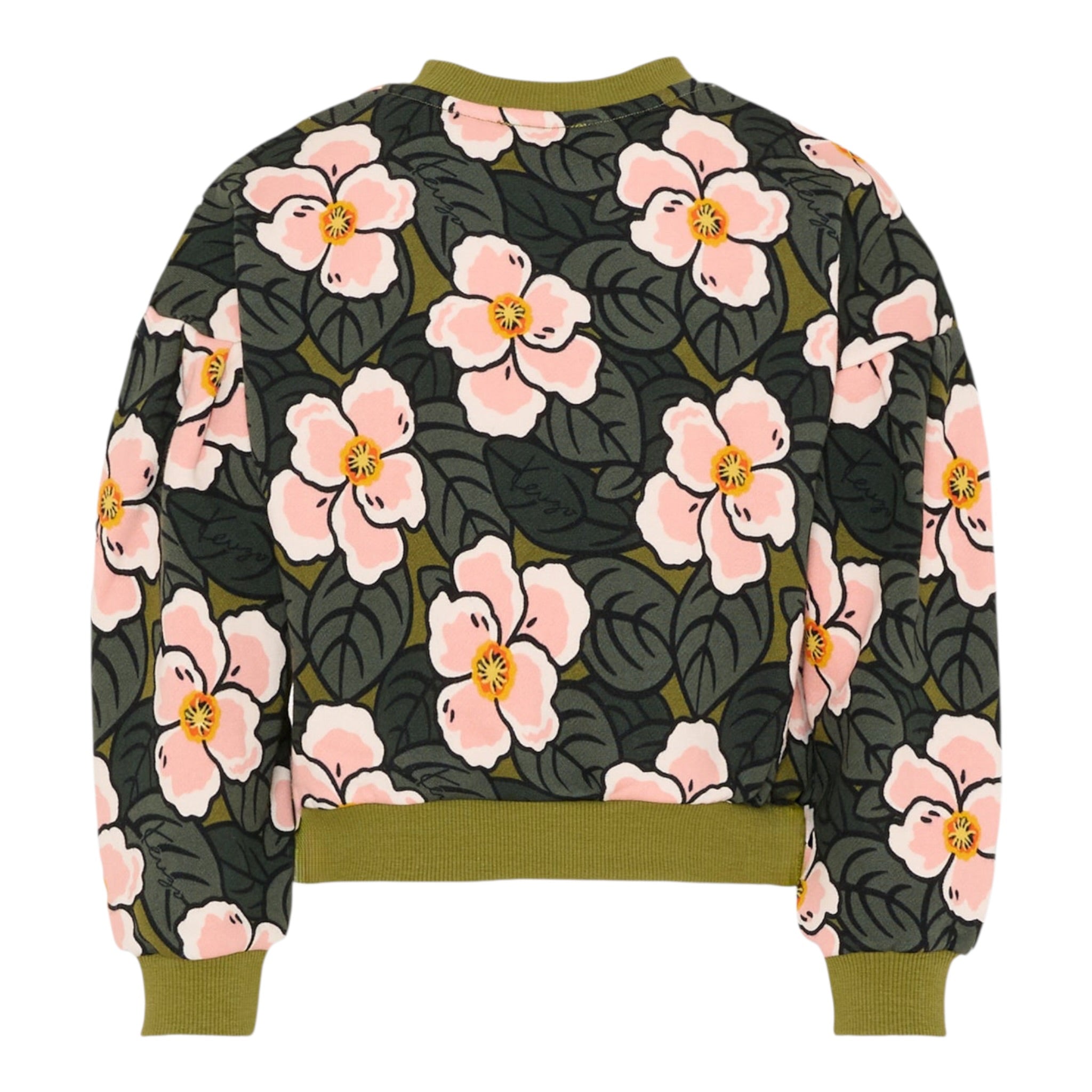 Kenzo Felpa Chiusa Girocollo tinta unita Fantasia Floreale Verde per Bambina K61342 VERDE KENZO 