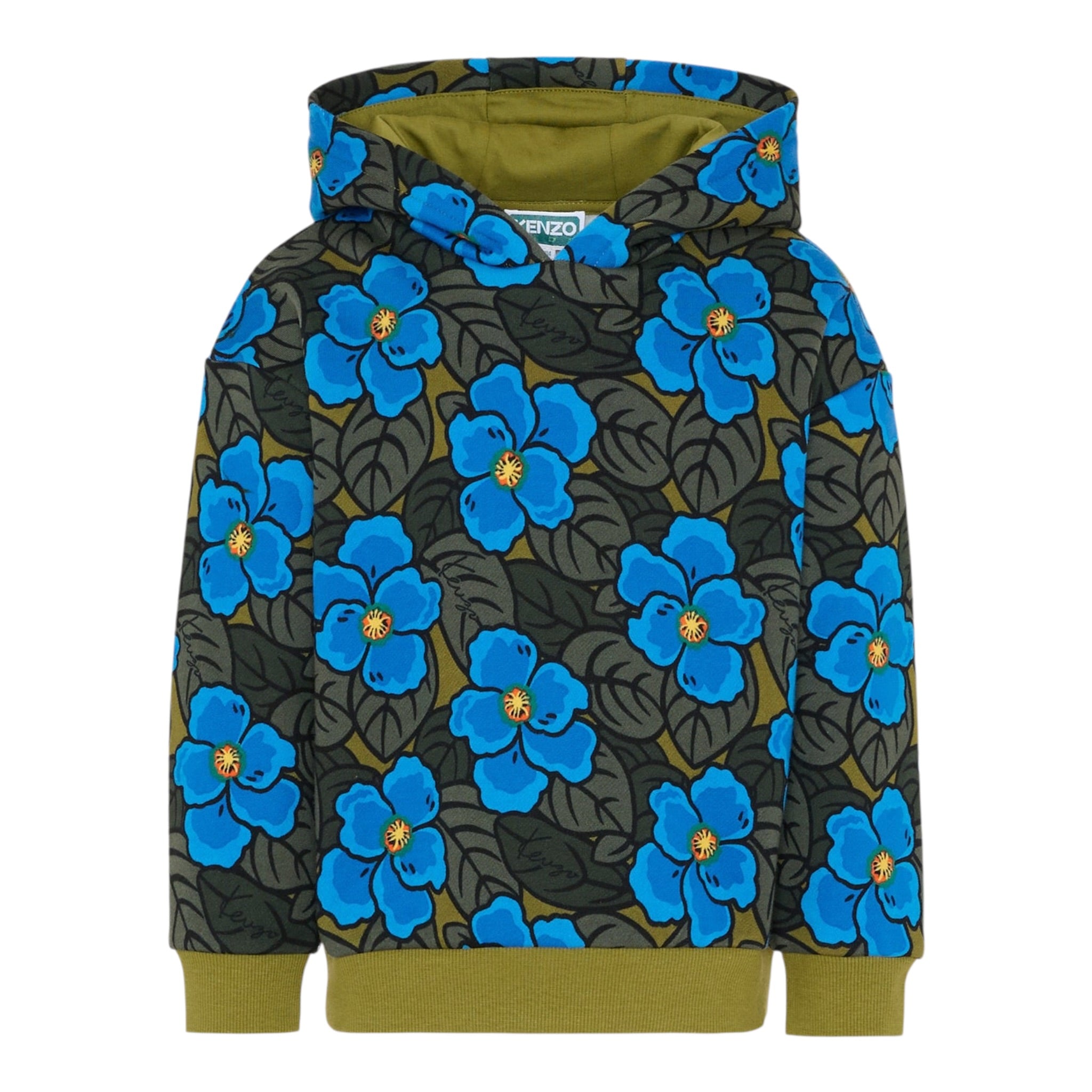 Kenzo Felpa tinta unita con Fantasia Fiori E Cappuccio Verde per Bambino K61433J VERDE KENZO 