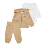 Lacoste Completo 3 Pezzi Felpa-Pantalone-Body Bicolore Beige per Neonato 647192O BEIGE LACOSTE 