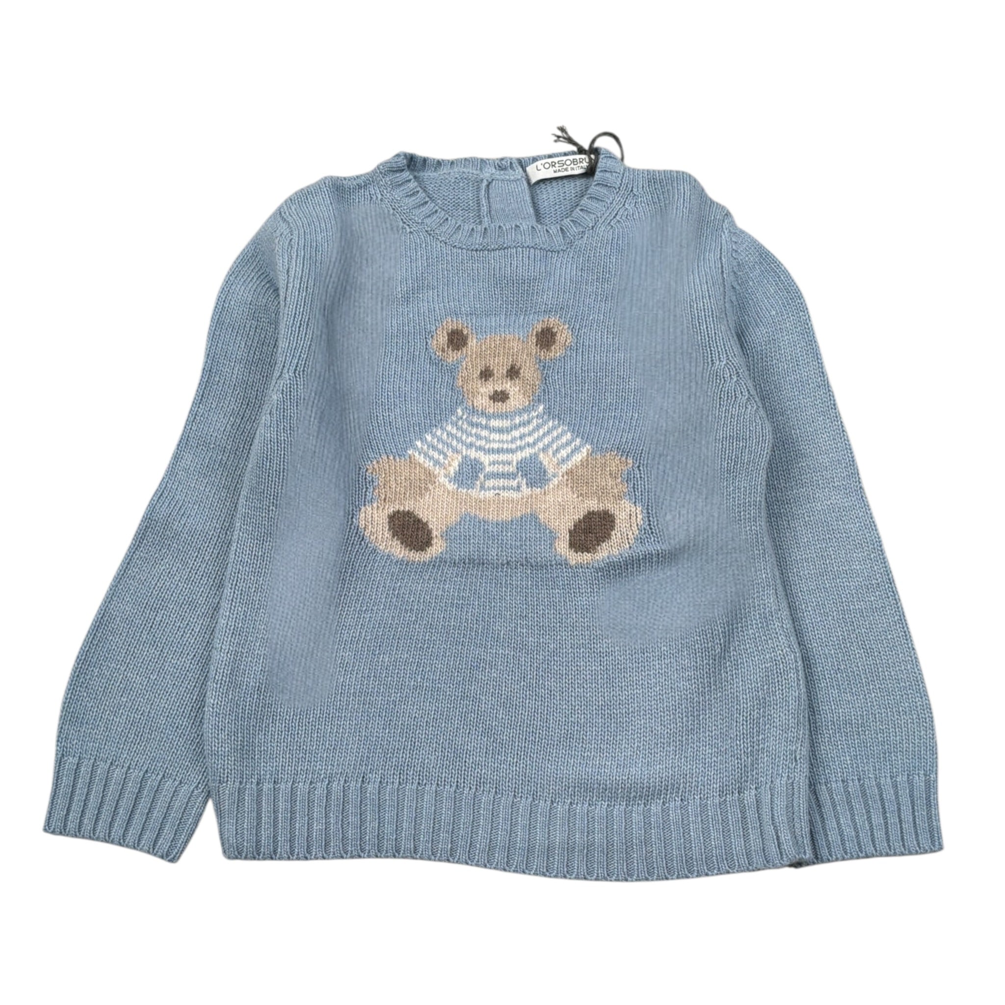 La Maglieria De L'Orsobruno Maglia tinta unita con Stampa Azzurro per Neonata BEAR AZZURRO LA MAGLIERIA DE L'ORSOBRUNO 