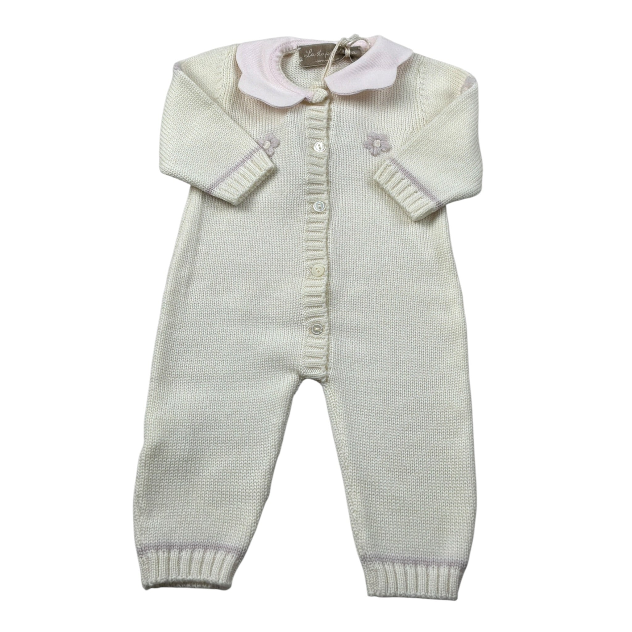 La Stupenderia Tutina Manica Lunga tinta unita con Ricami Panna per Neonata WBTT52 PANNA LA STUPENDERIA 