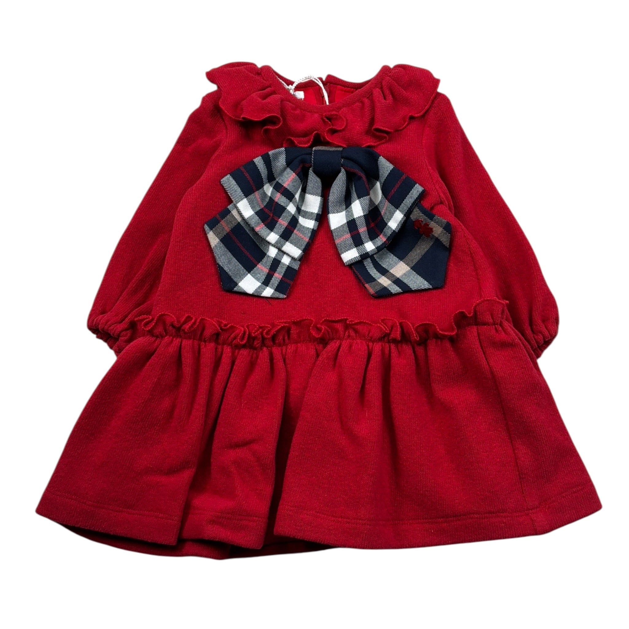 Le Bebe Abito Manica Lunga tinta unita con Fiocco Rosso per Neonata LBG5537 ROSSO LE BEBE 