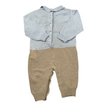 Le Bebe' Tutina Bicolore con Stampa Colletto Beige/Azzurro per Neonato LBB5102 BEIGE/AZZURRO LE BEBE' 