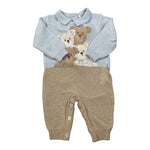 Le Bebe' Tutina Bicolore con Stampa Colletto Beige/Azzurro per Neonato LBB5102 BEIGE/AZZURRO LE BEBE' 