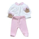 Le Bebe' Completo 2Pz Maglia-Ghettina In Velluto Bianco/Rosa per Neonata LBG6018 BIANCO/ROSA LE BEBE' 