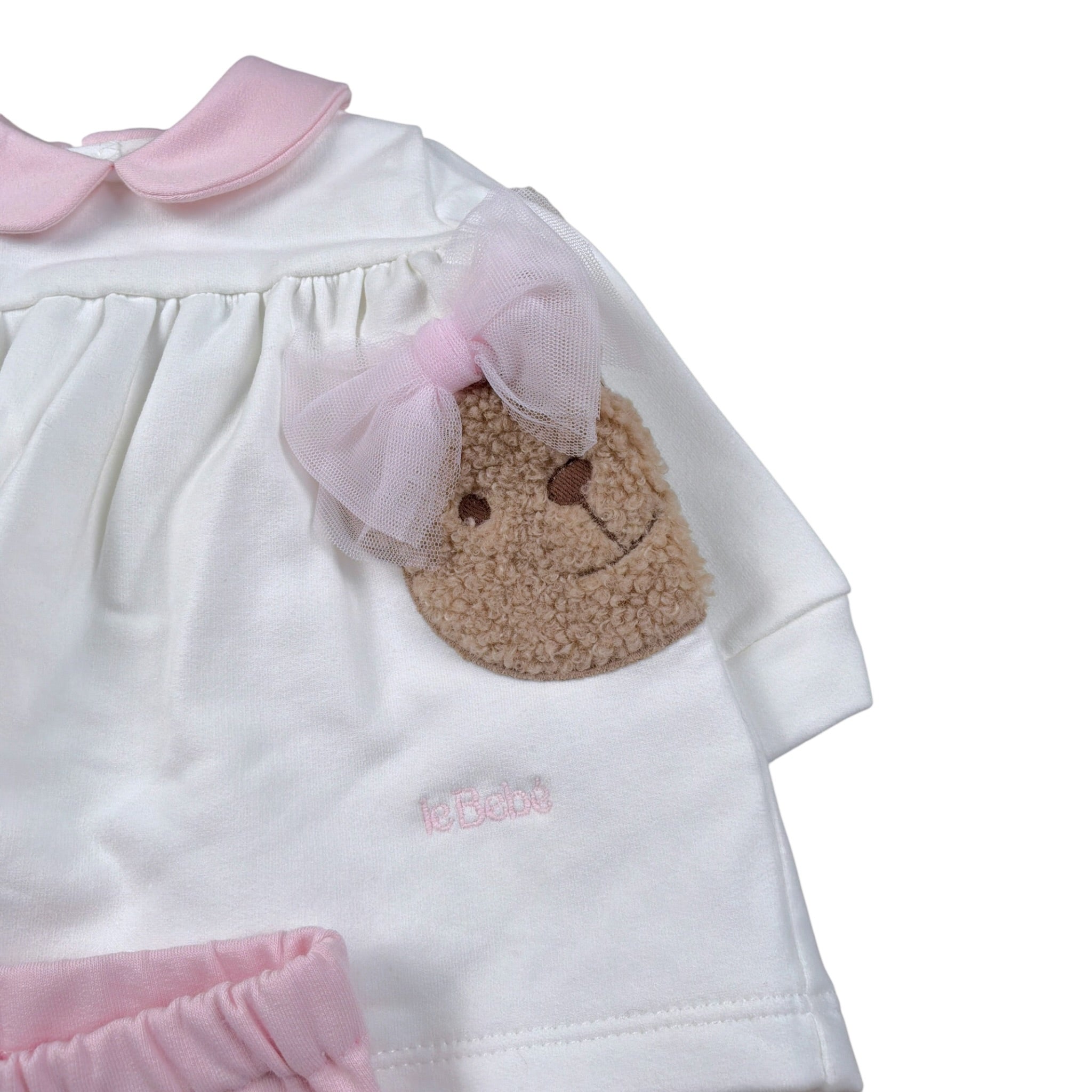 Le Bebe' Completo 2Pz Maglia-Ghettina In Velluto Bianco/Rosa per Neonata LBG6018 BIANCO/ROSA LE BEBE' 