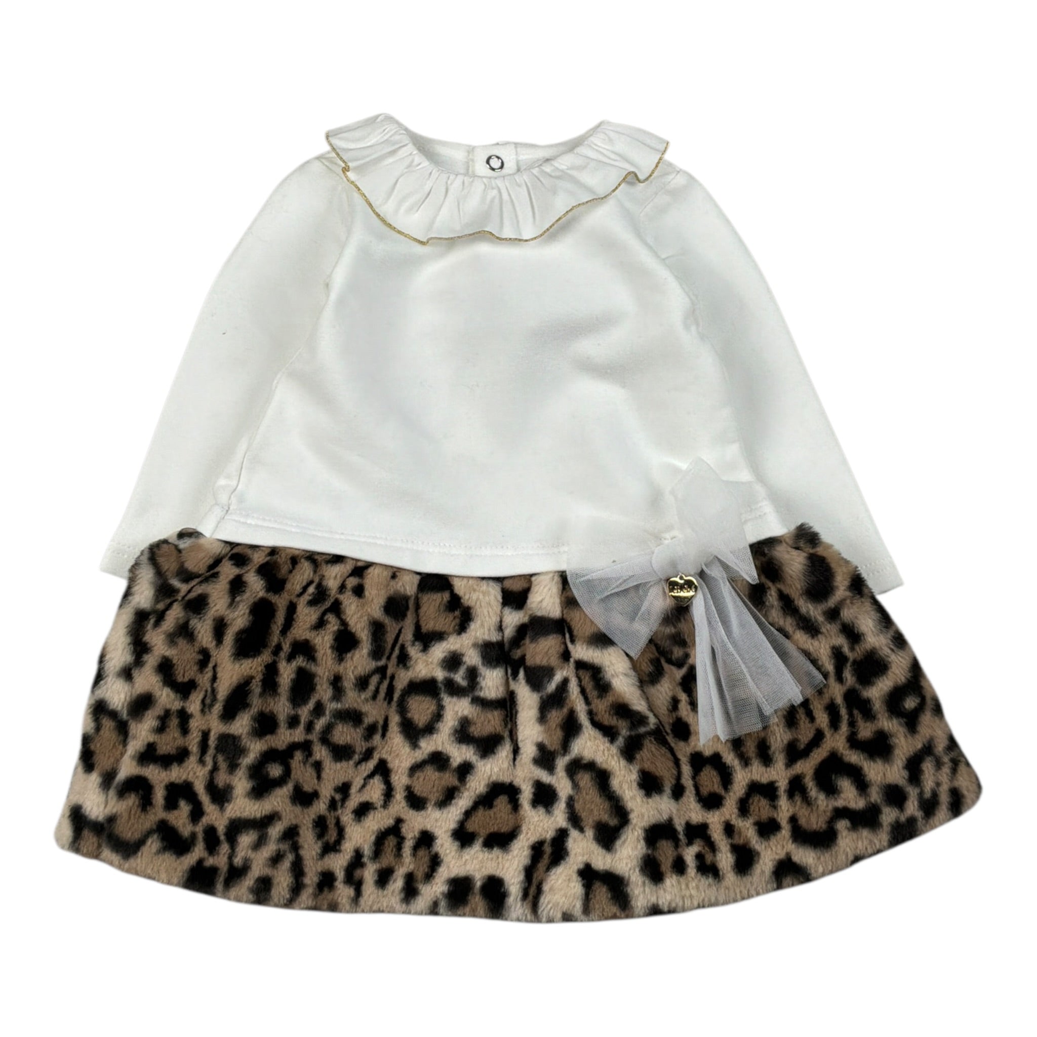 Le Bebe' Abito tinta unita con Gonna Maculata Bianco per Neonata LGB6052 BIANCO LE BEBE' 