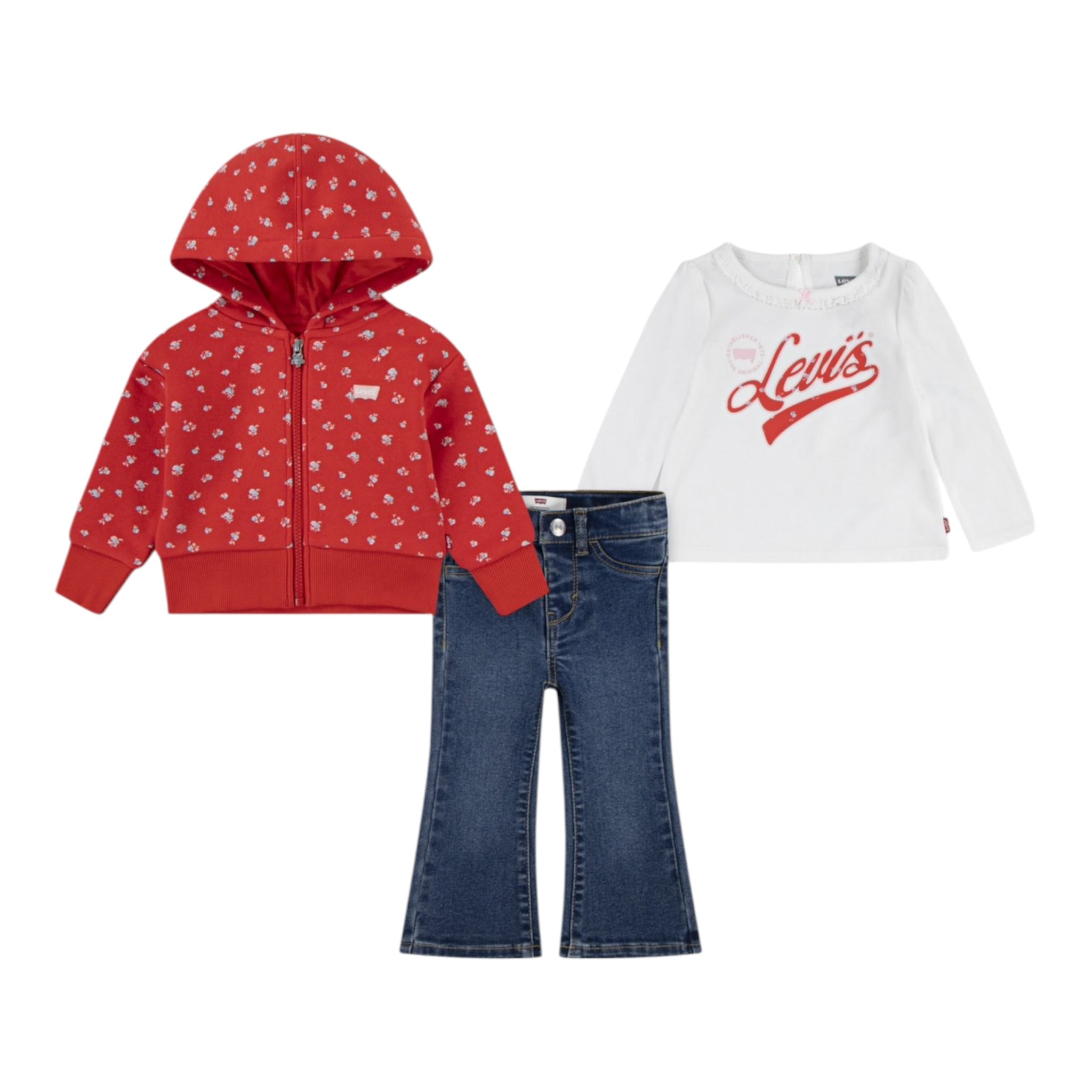 Levi'S Completo 3 Pezzi Felpa-Jeans-T-Shirt Rosso per Bambina 1EP010J ROSSO LEVI'S 