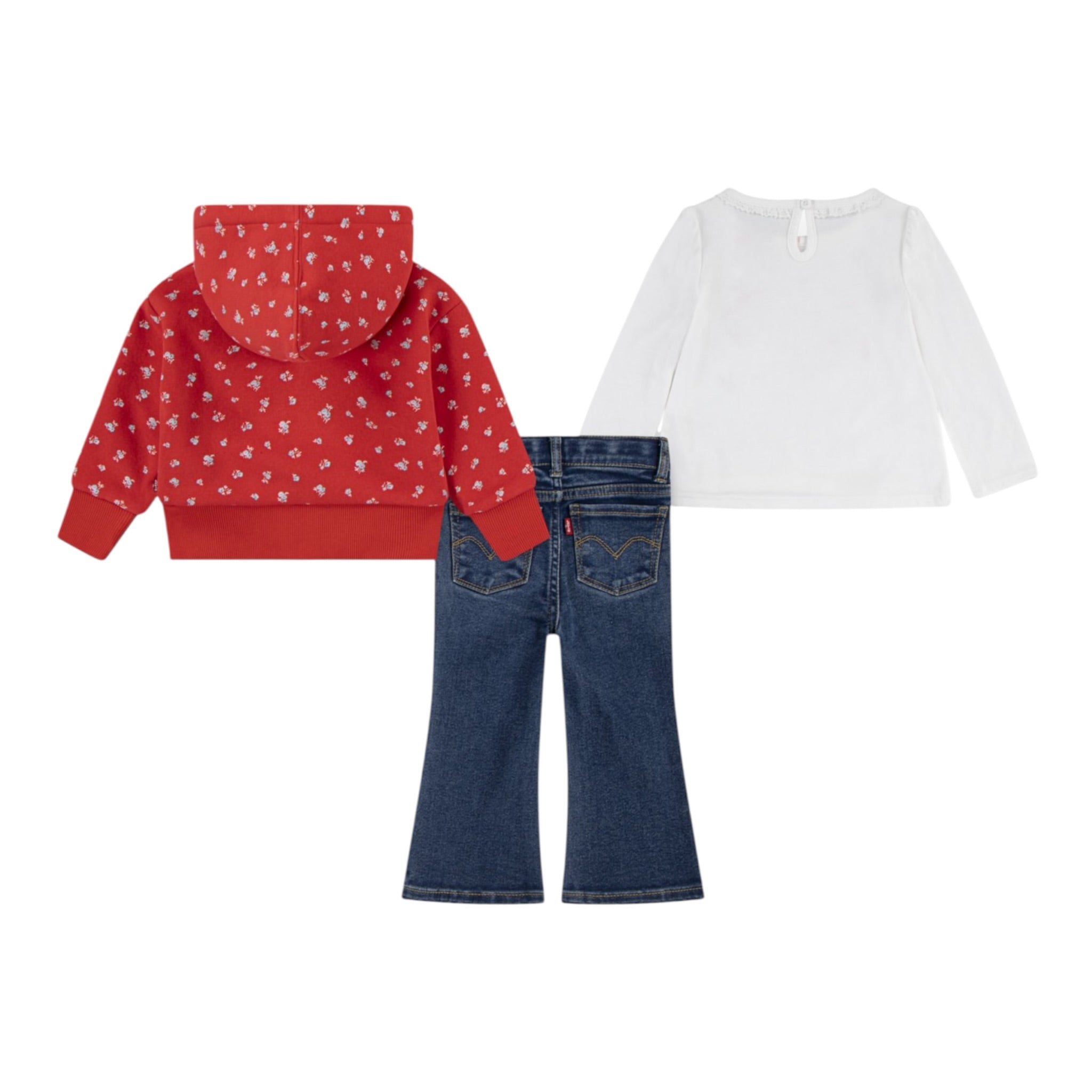 Levi'S Completo 3 Pezzi Felpa-Jeans-T-Shirt Rosso per Bambina 1EP010J ROSSO LEVI'S 