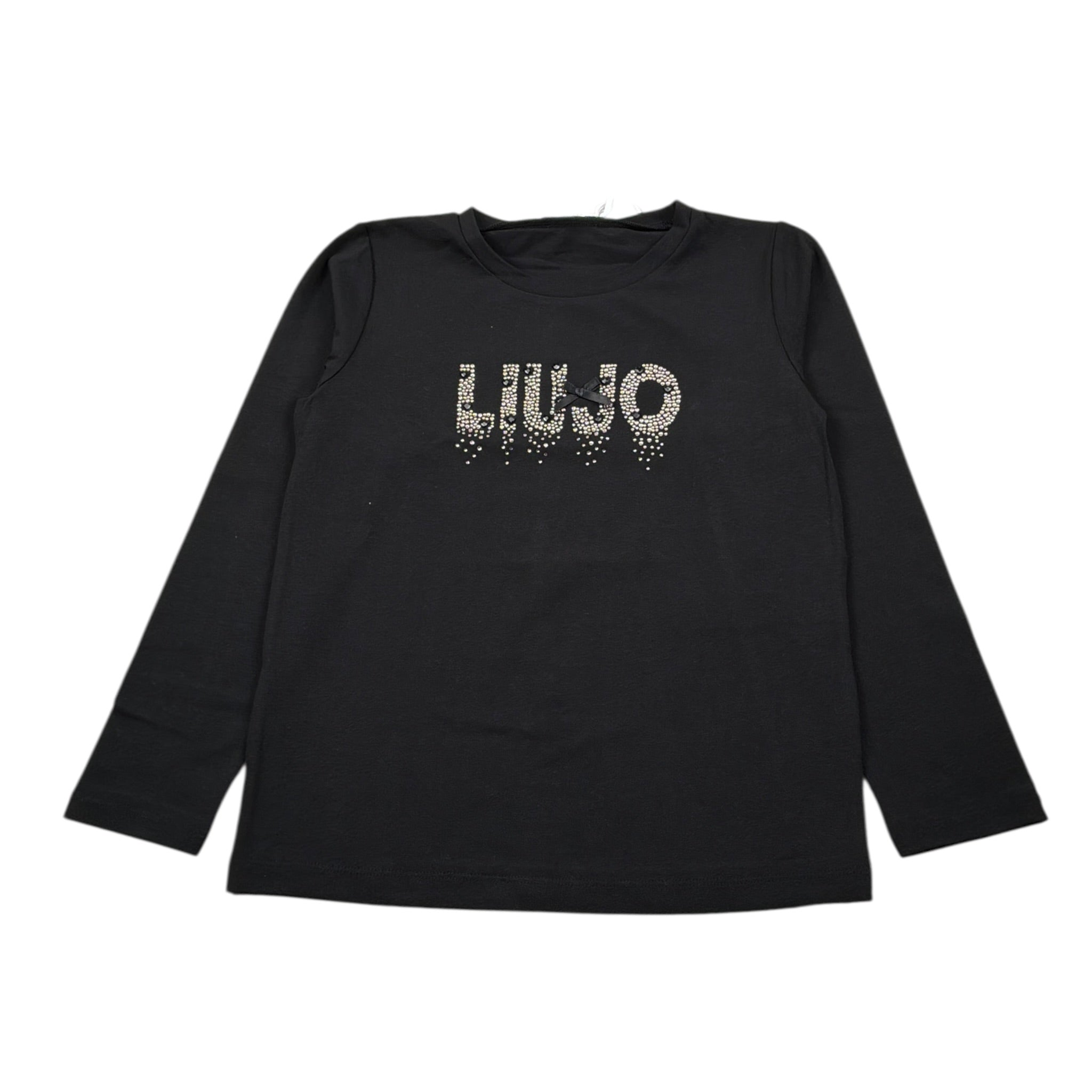 Liu Jo Shirt Girocollo tinta unita con Brillantini Nero per Neonata KF5048J NERO LIU JO 