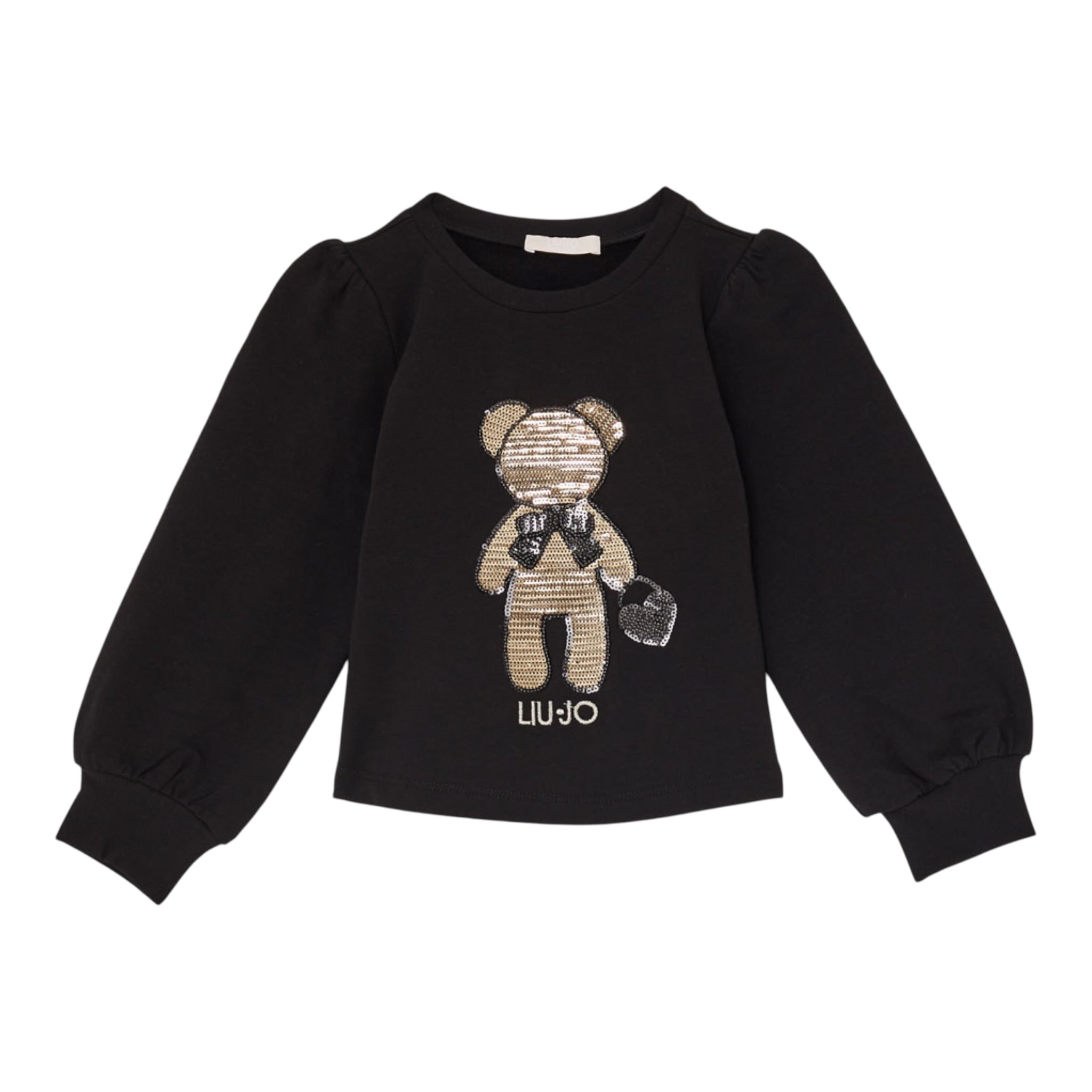 Liu Jo Felpa Chiusa Girocollo tinta unita con Paillettes Nero per Bambina KF5111J NERO LIU JO 