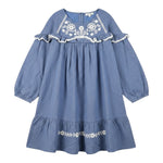 Louise Misha Abito tinta unita con Ricami Azzurro per Bambina GRIW25S0027 AZZURRO LOUISE MISHA 