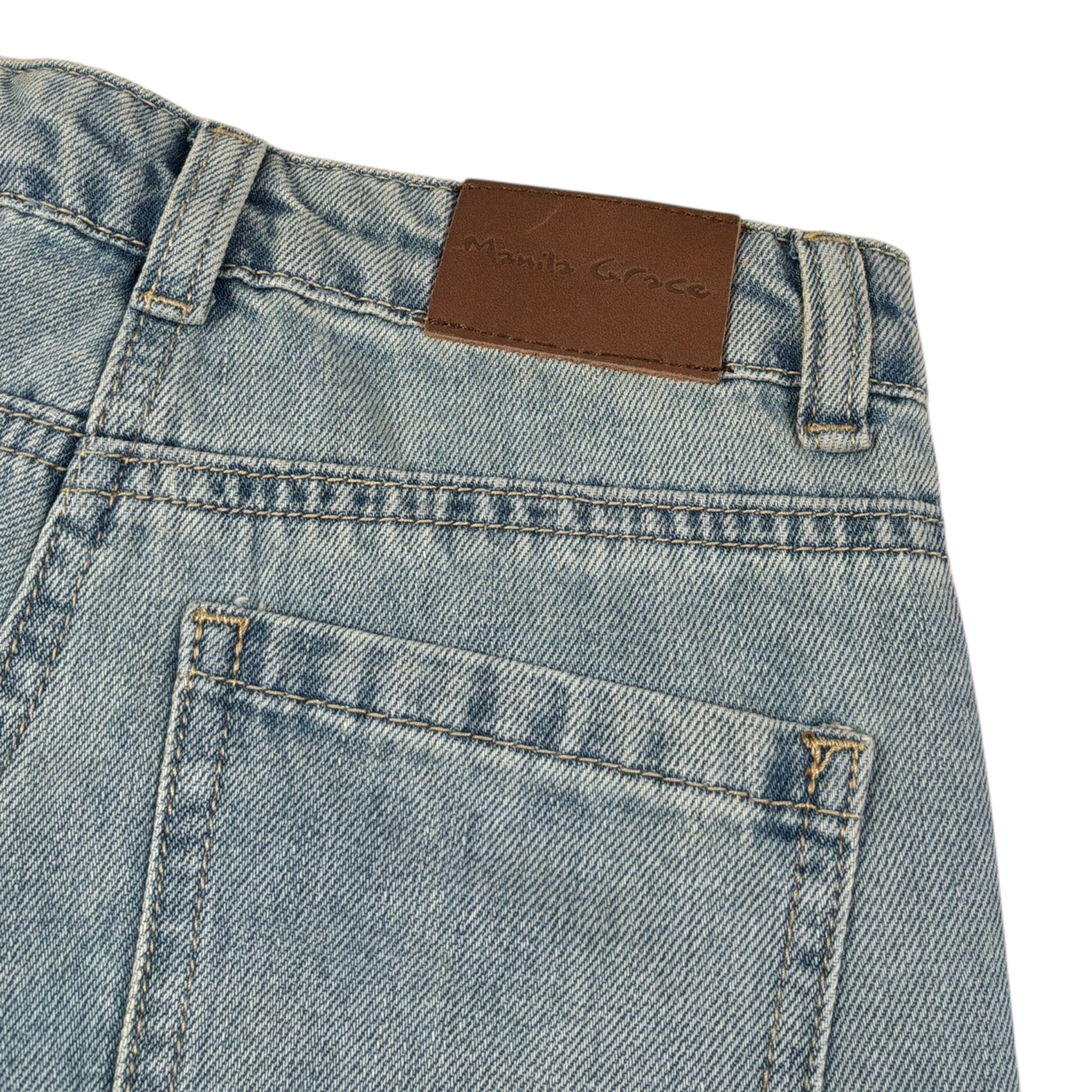 Manila Grace Jeans tinta unita con Girovita Regolabile Azzurro per Bambina MB3009W25 AZZURRO MANILA GRACE 