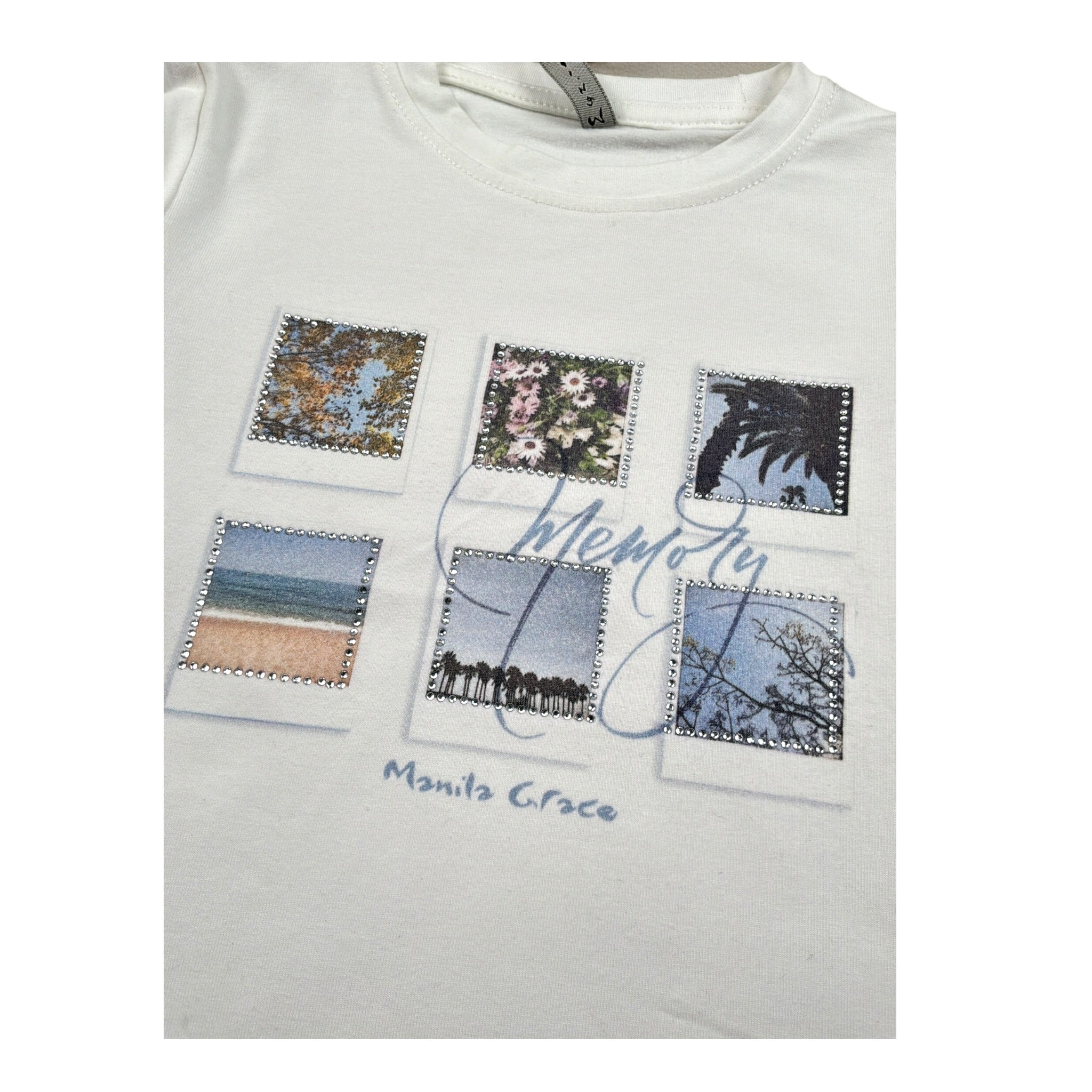 Manila Grace Shirt Girocollo tinta unita con Stampe Panna per Bambina MFBF24T242 PANNA MANILA GRACE 