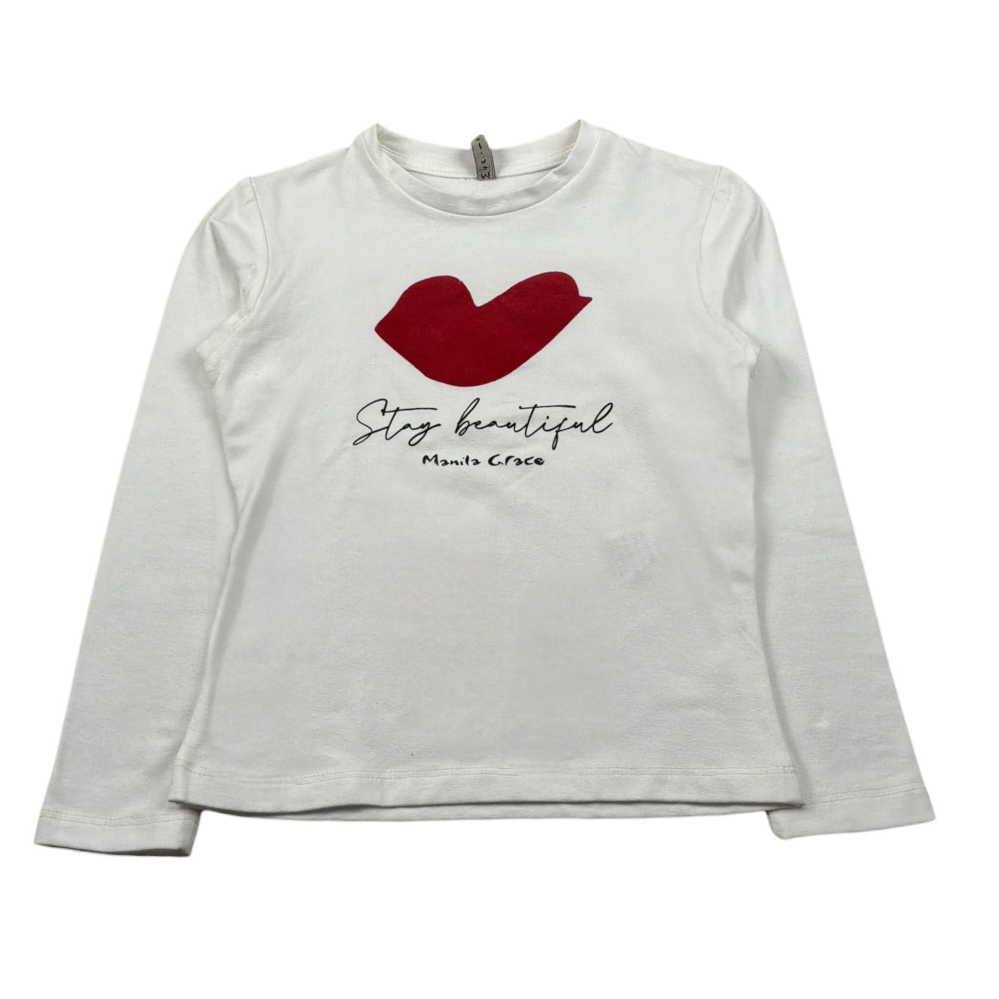 Manila Grace Shirt Girocollo tinta unita con Stampa Bianco per Bambina MFBFT248N BIANCO MANILA GRACE 