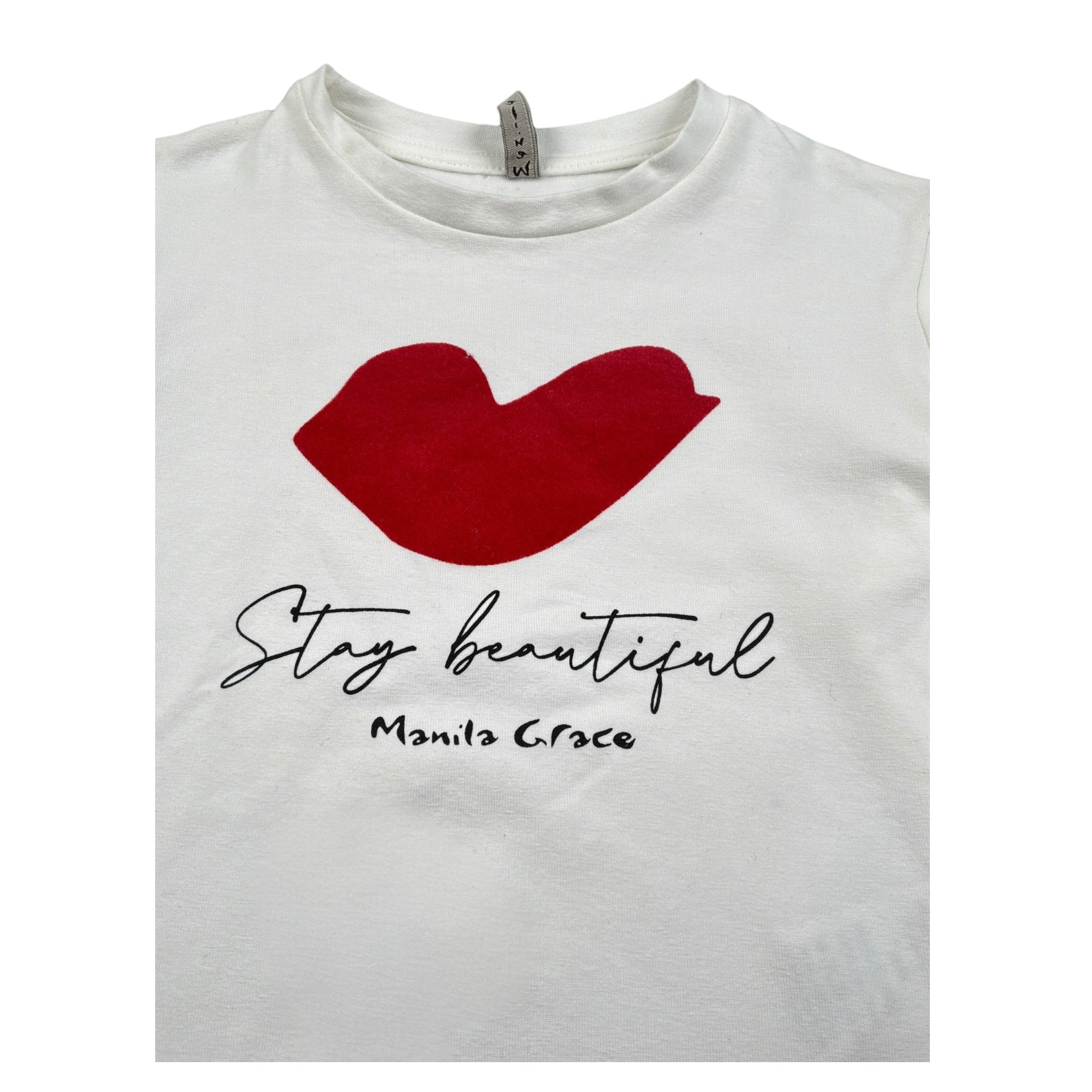 Manila Grace Shirt Girocollo tinta unita con Stampa Bianco per Bambina MFBFT248N BIANCO MANILA GRACE 