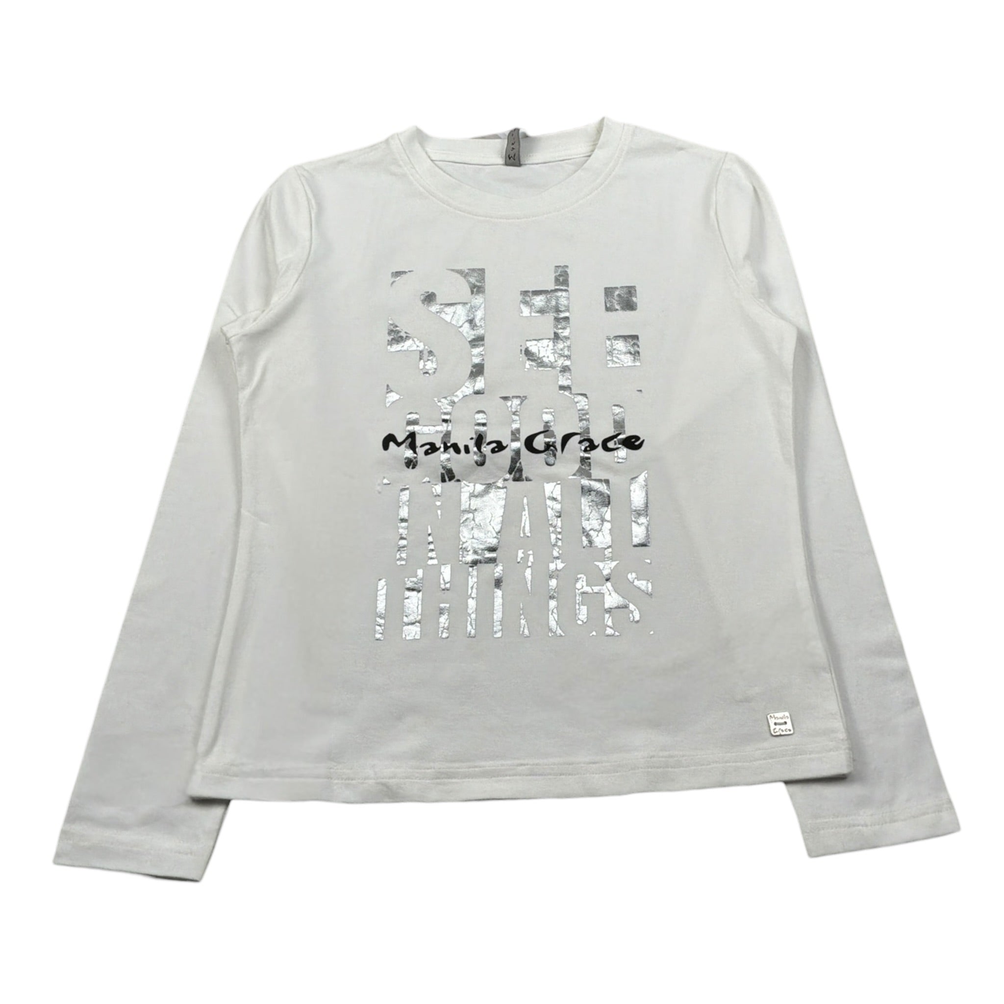 Manila Grace Shirt Girocollo tinta unita con Stampa Bianco per Bambina MFJF24T055 BIANCO MANILA GRACE 