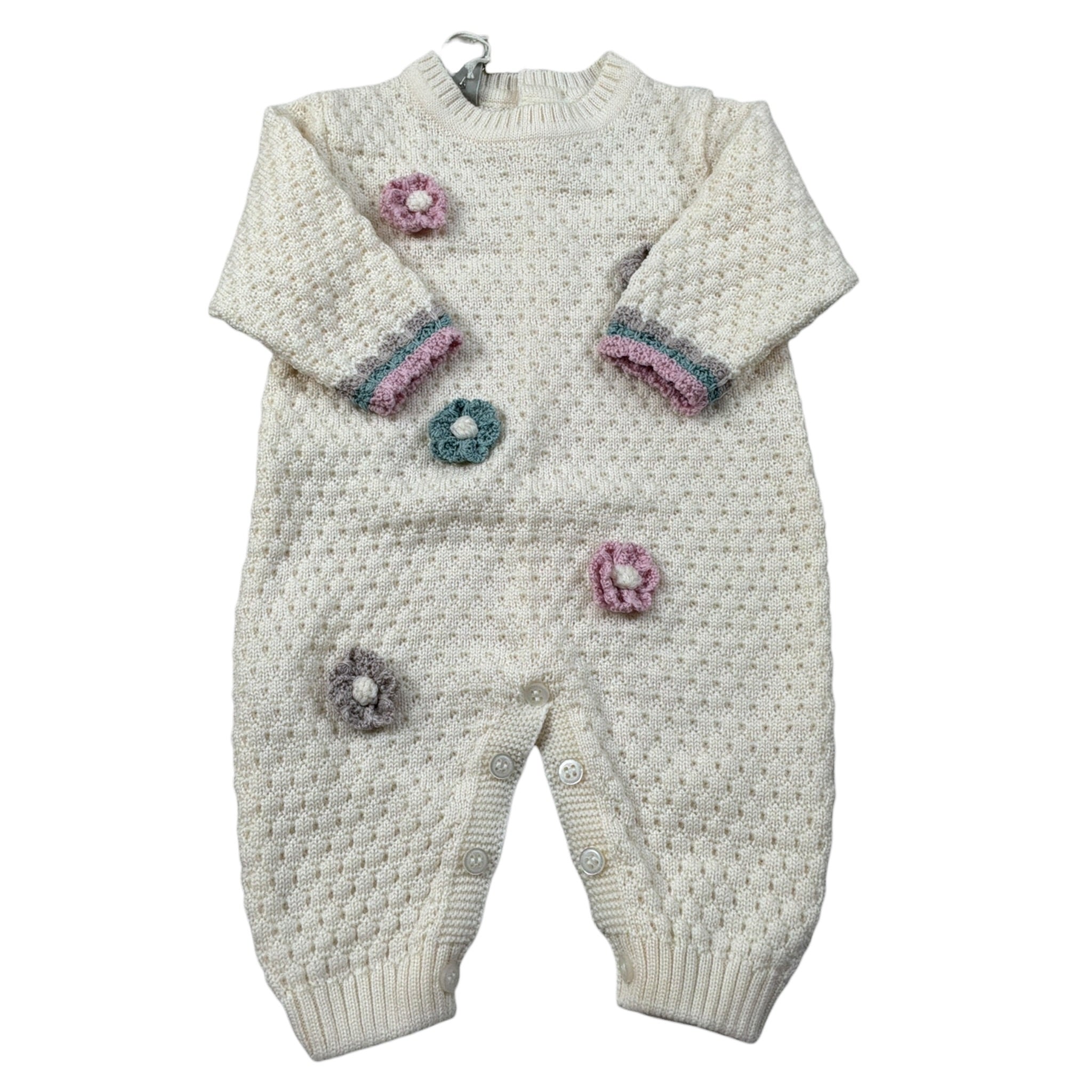 Marlu' Tutina Manica Lunga tinta unita con Ricami Panna per Neonata IB1310 PANNA MARLU' 