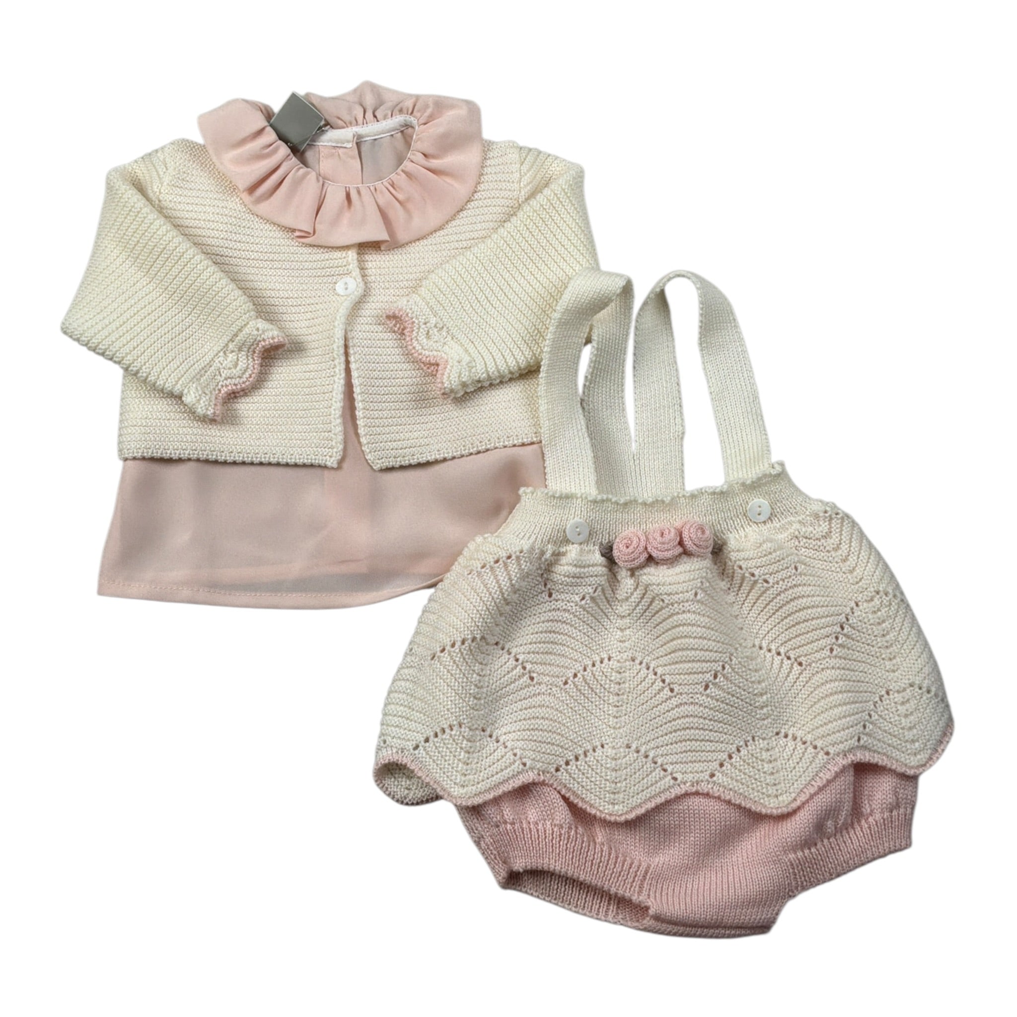 Marlu' Completo 3 Pezzi Cardigan-Camicia-Pagliaccetto Panna per Neonata IB1460 PANNA MARLU' 