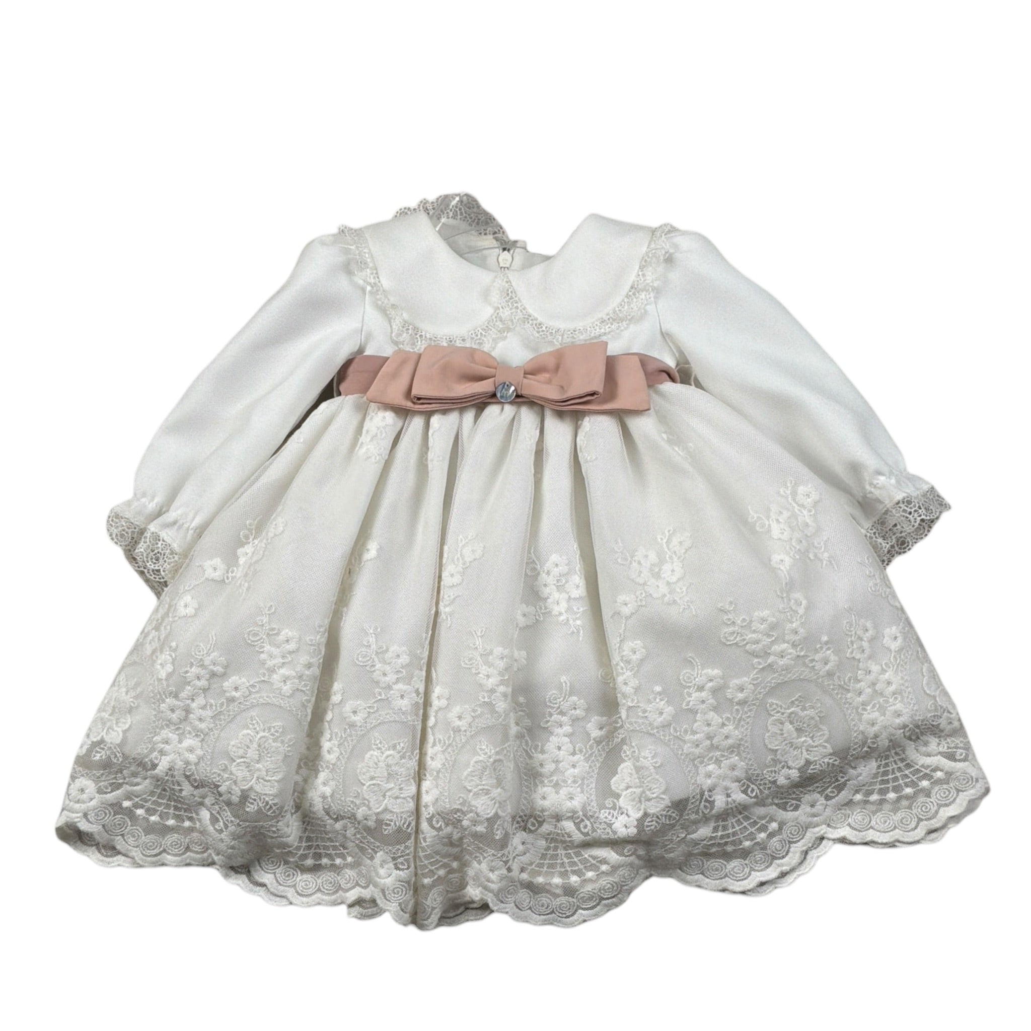 Marlu' Abito Manica Lunga tinta unita con Ricami Bianco per Neonata IH802ML BIANCO MARLU' 