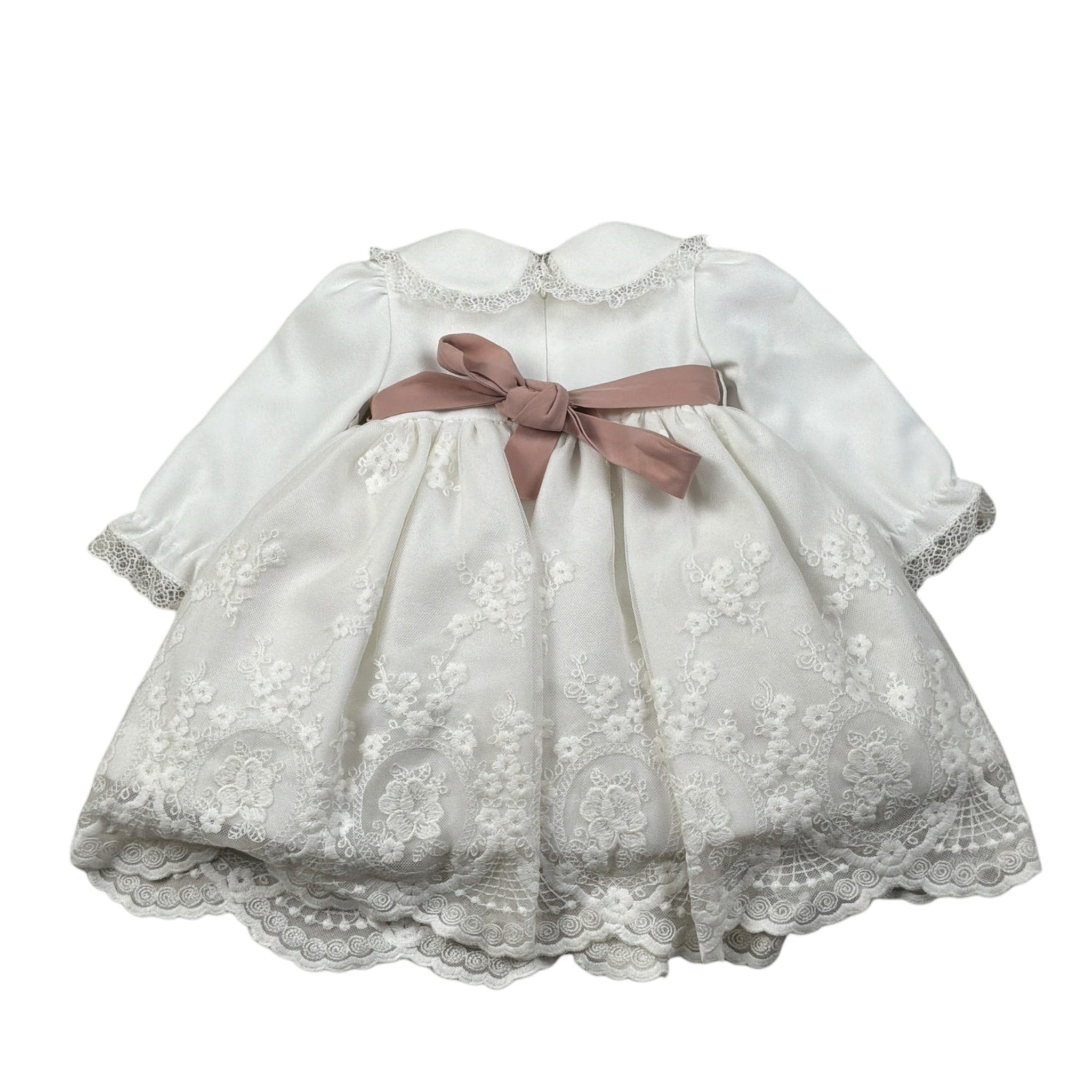 Marlu' Abito Manica Lunga tinta unita con Ricami Bianco per Neonata IH802ML BIANCO MARLU' 