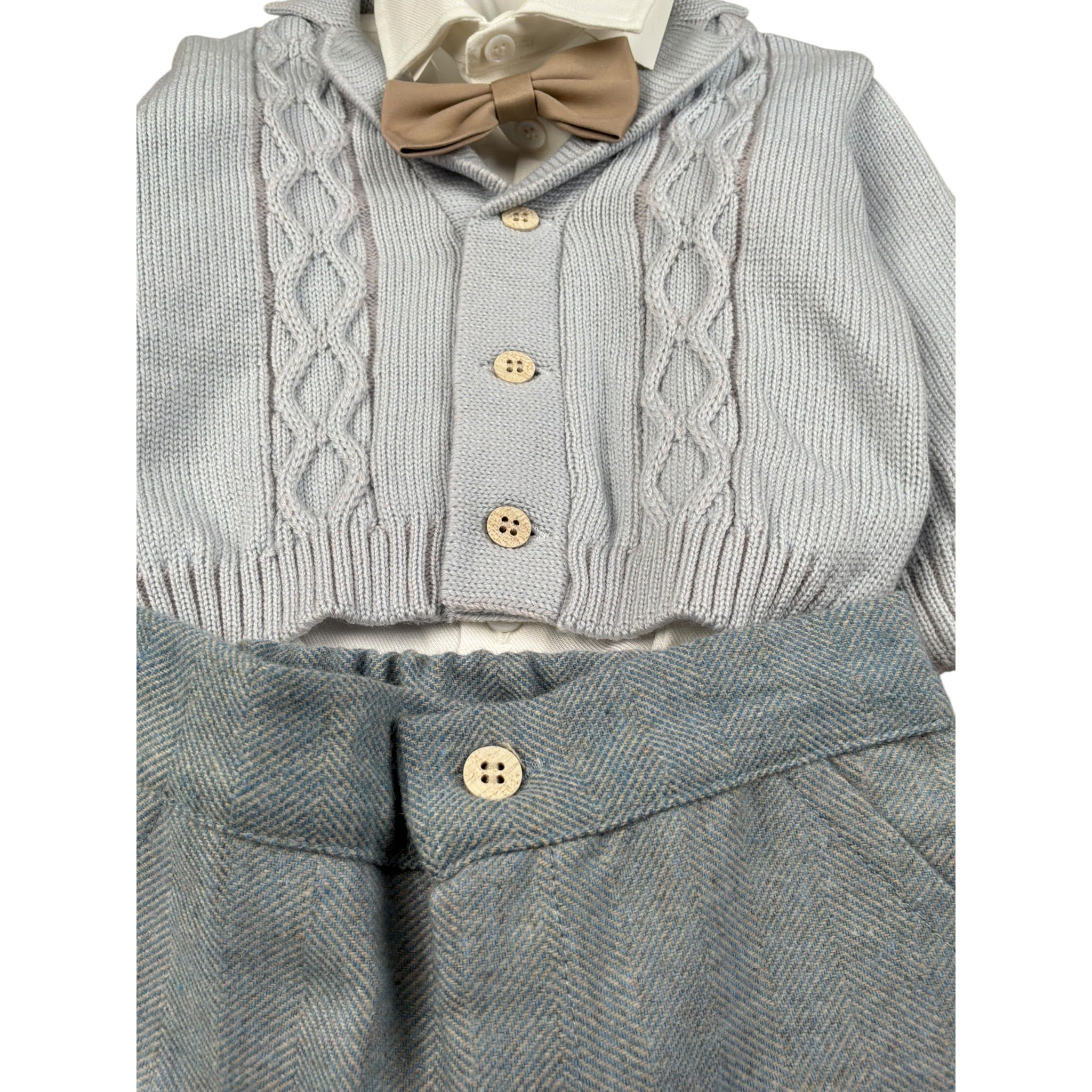 Marlu' Completo 4 Pezzi Cardigan-Camicia-Pantalone-Papillon Azzurro per Neonato IK21060 AZZURRO MARLU' 