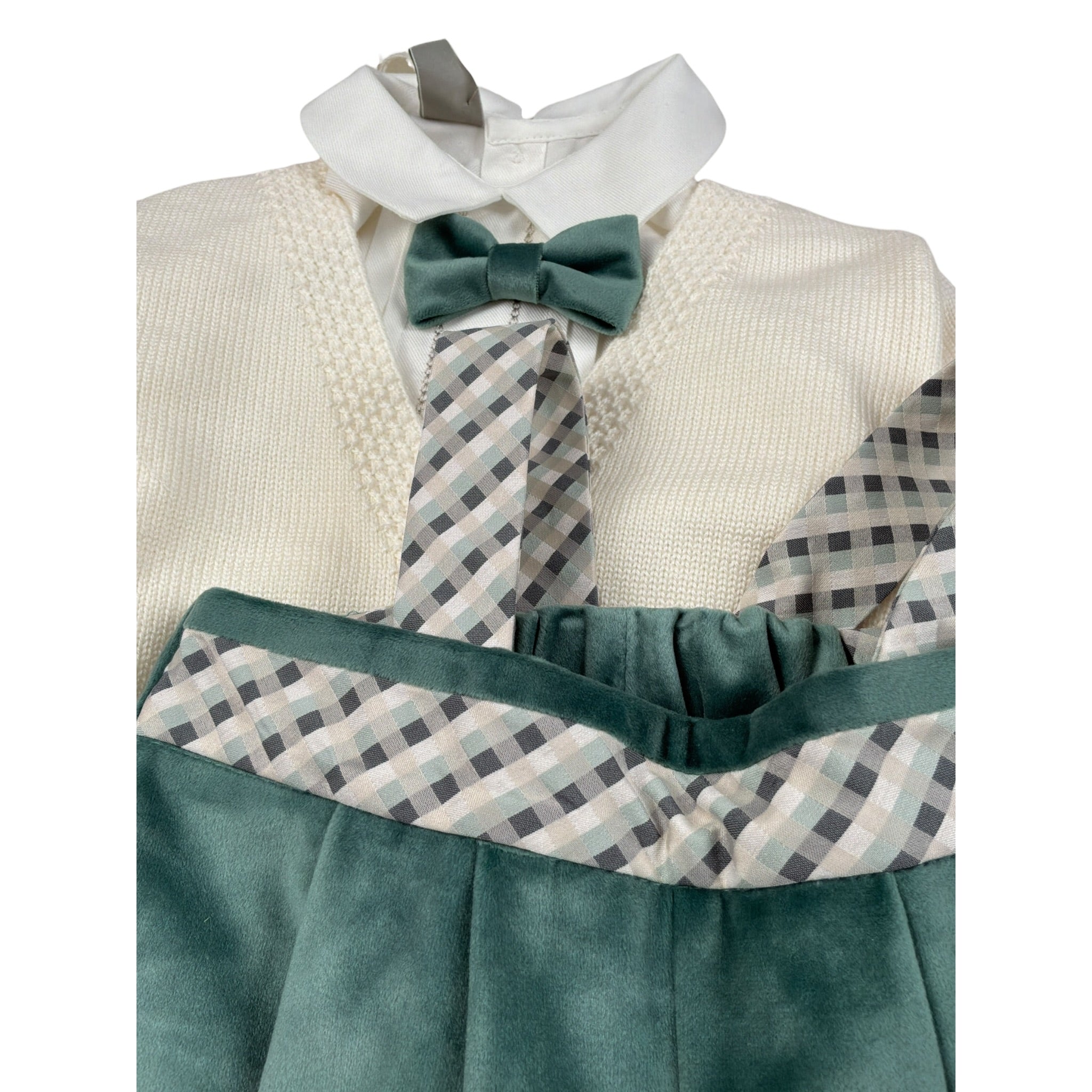 Marlu' Completo 4 Pezzi Cardigan-Camicia-Papillon-Pantalone Panna/Verde per Neonato IM20460L PANNA/VERDE MARLU' 