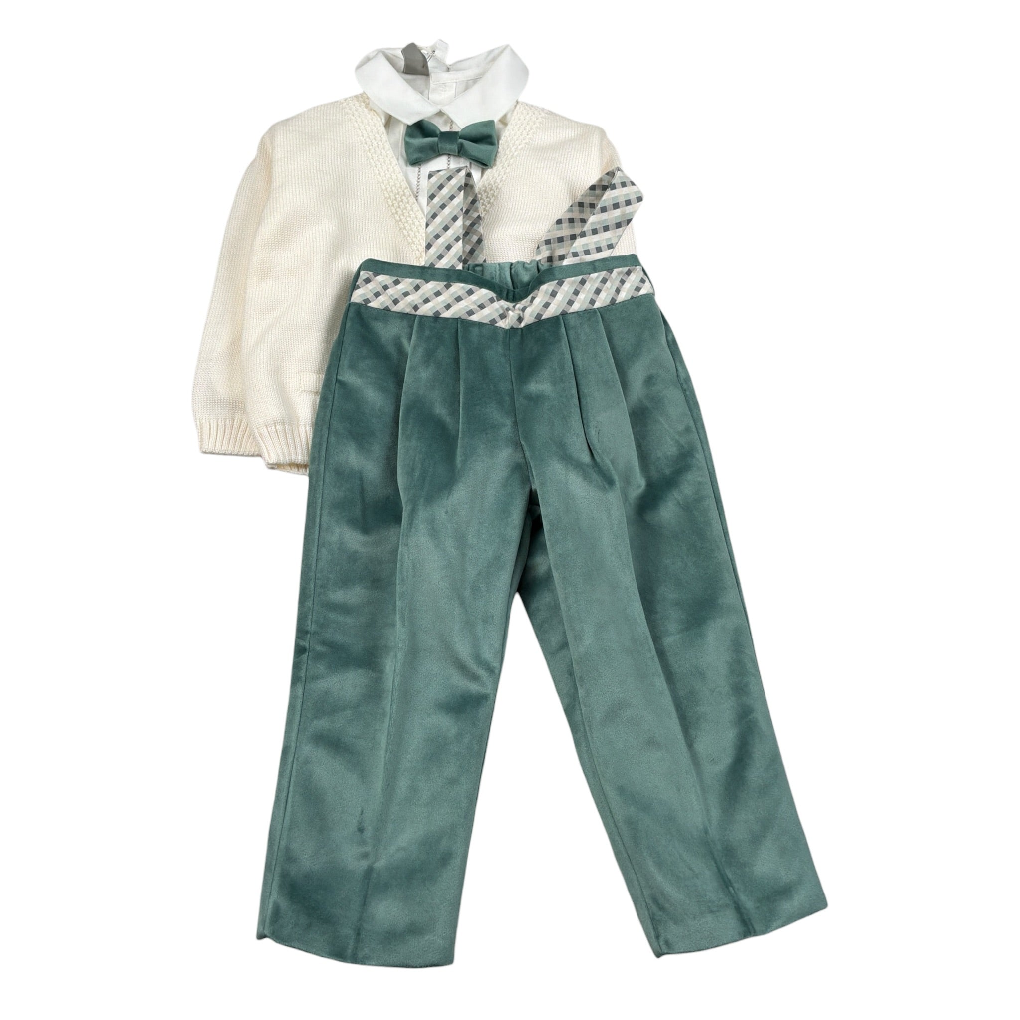 Marlu' Completo 4 Pezzi Cardigan-Camicia-Papillon-Pantalone Panna/Verde per Neonato IM20460L PANNA/VERDE MARLU' 
