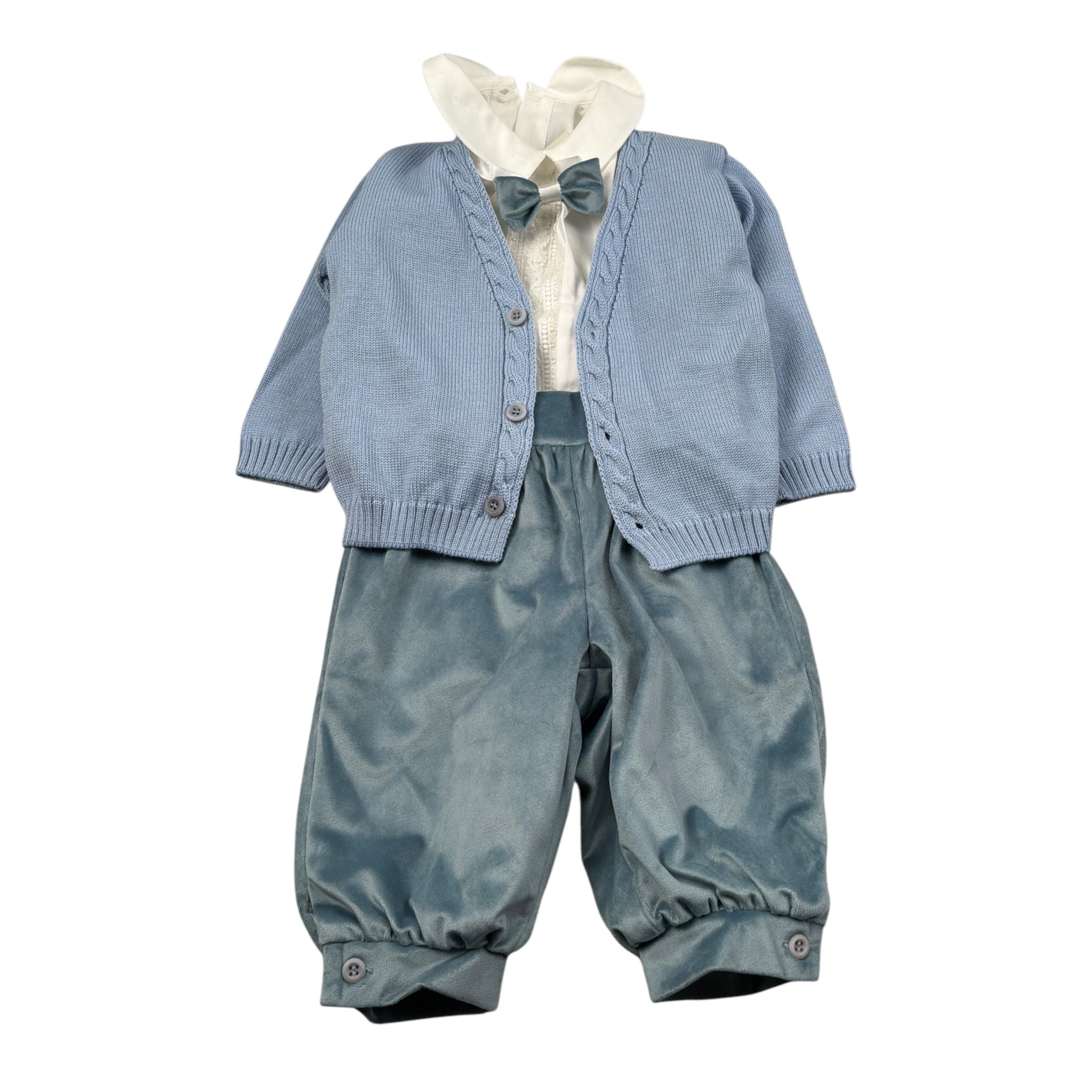 Marlu' Completo 4 Pezzi Cardigan-Camicia-Pantalone-Papillon Azzurro per Neonato IM20760 AZZURRO MARLU' 