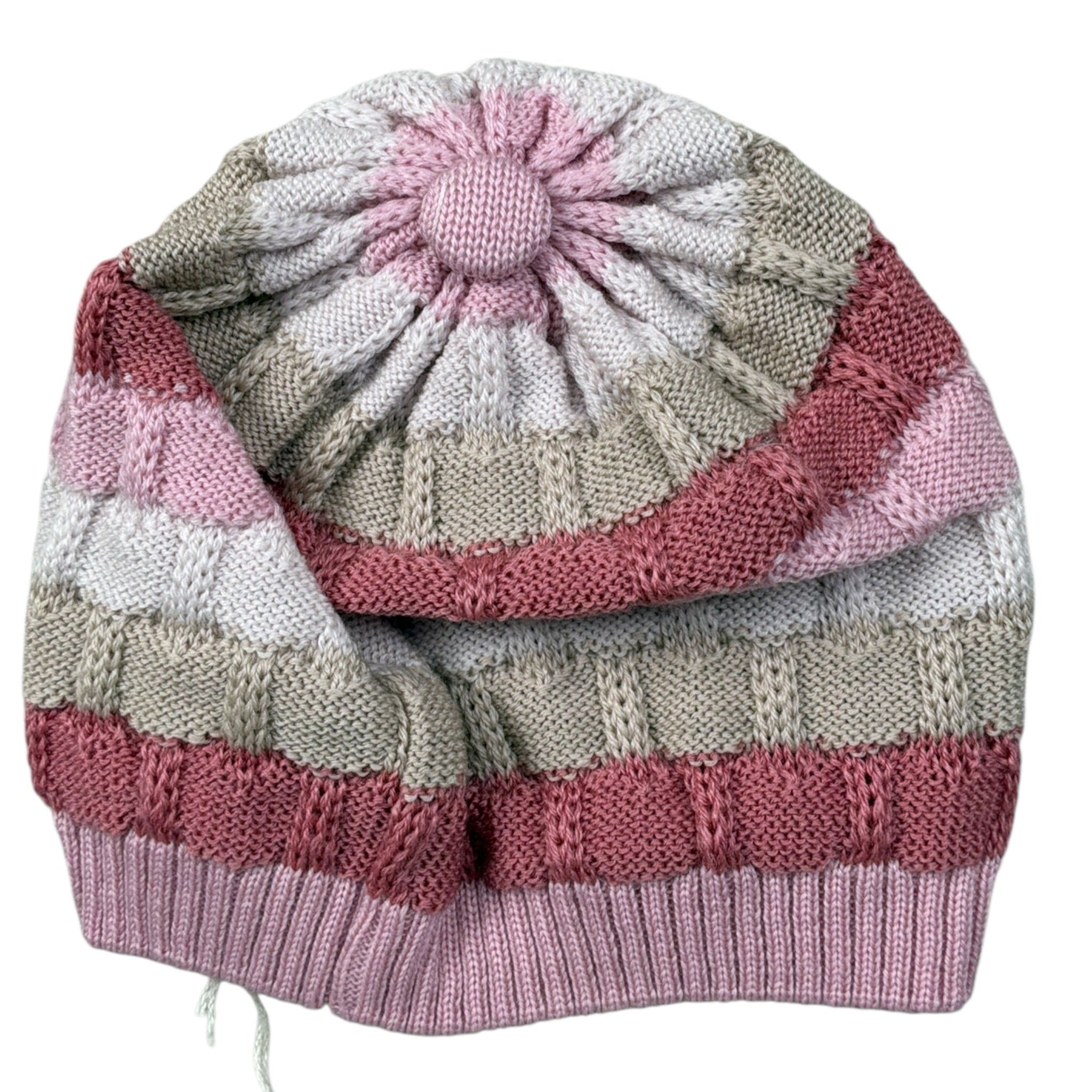Marlu' Cappello Tricolore con Fantasia A Righe Rosa per Neonata IN2371BT ROSA MARLU' 