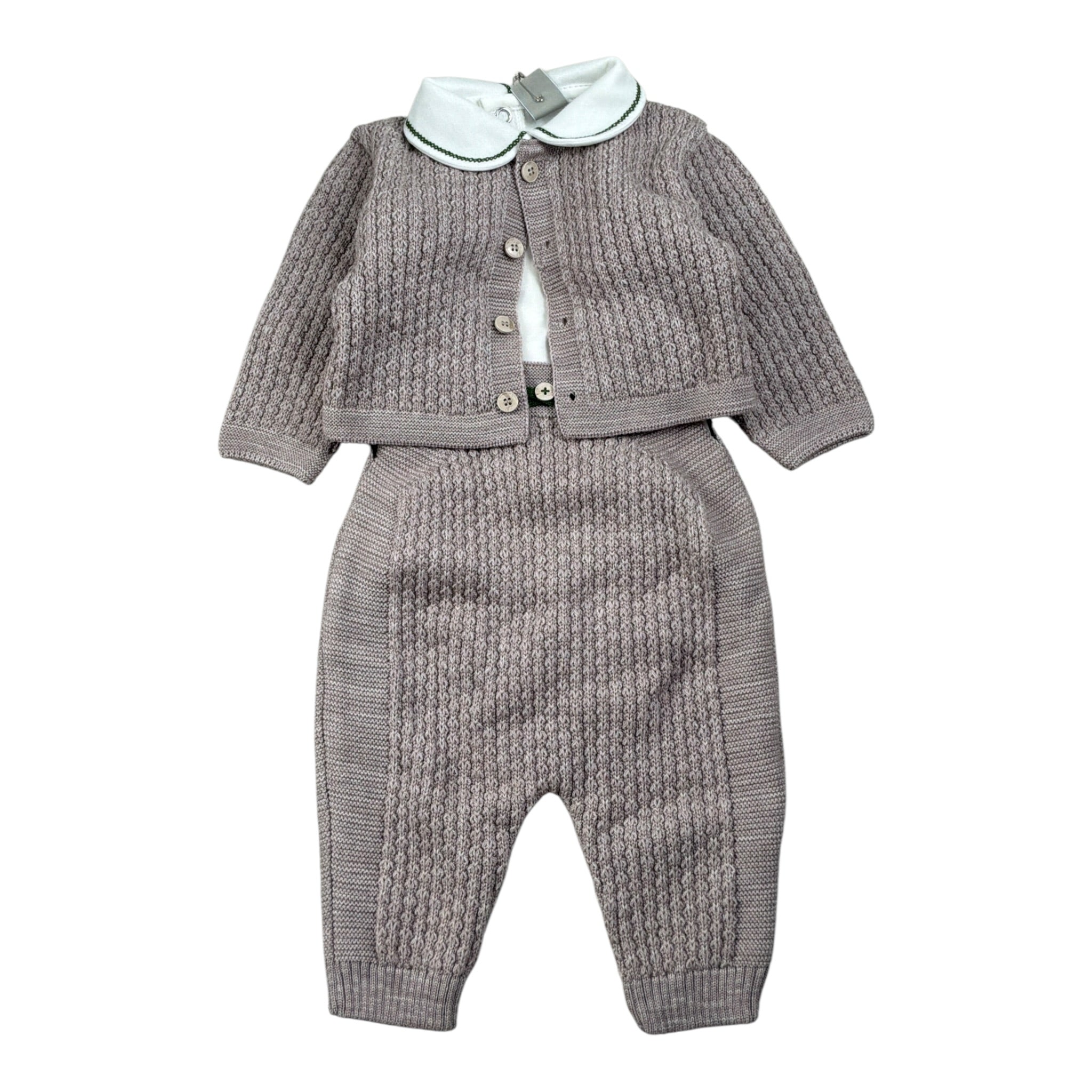 Marlu' Completo 3Pz Salopette-Shirt-Cardigan Beige per Neonato IN6331 BEIGE MARLU' 