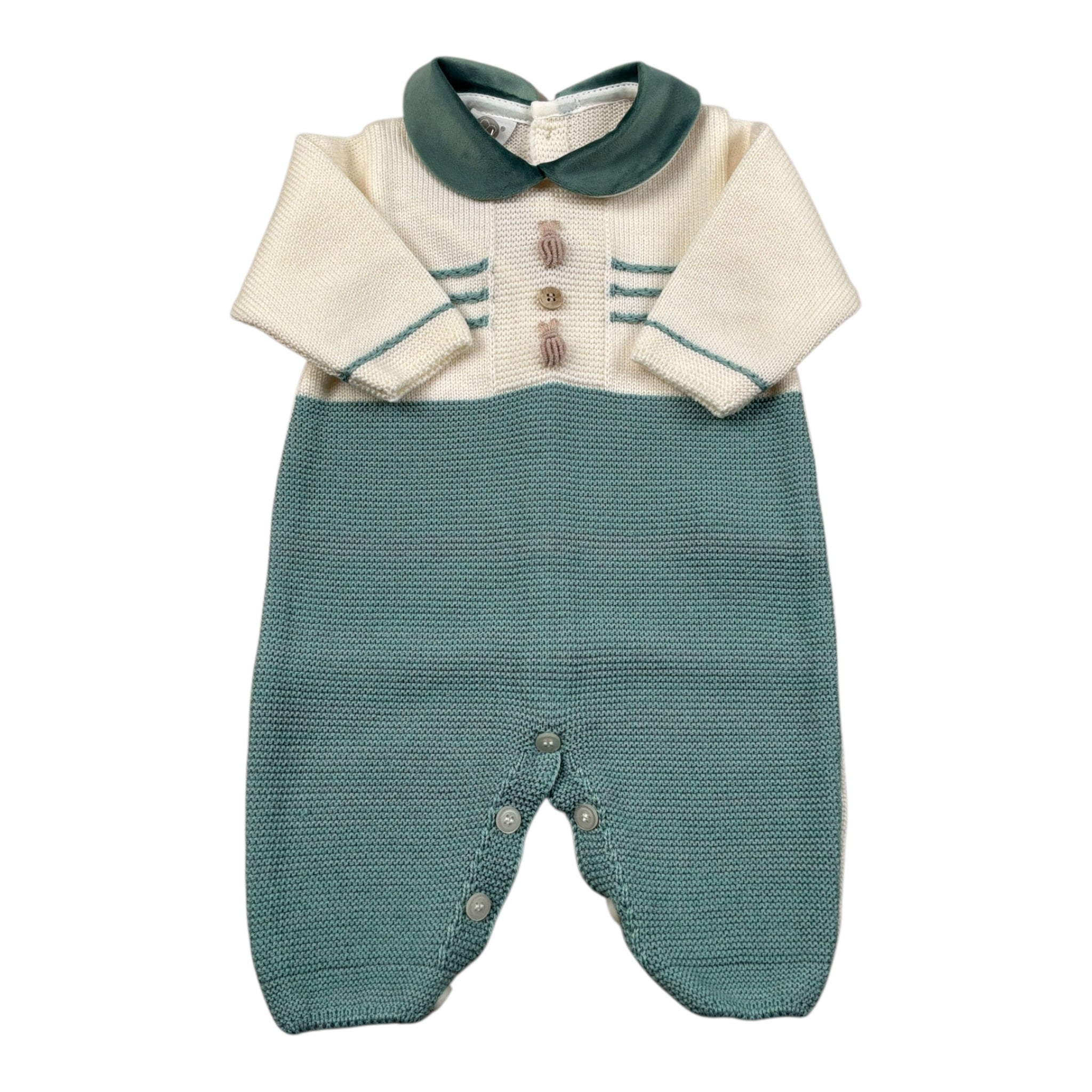 Marlu' Tutina Manica Lunga Bicolore con Colletto Panna/Verde per Neonato IN6610 PANNA/VERDE MARLU' 