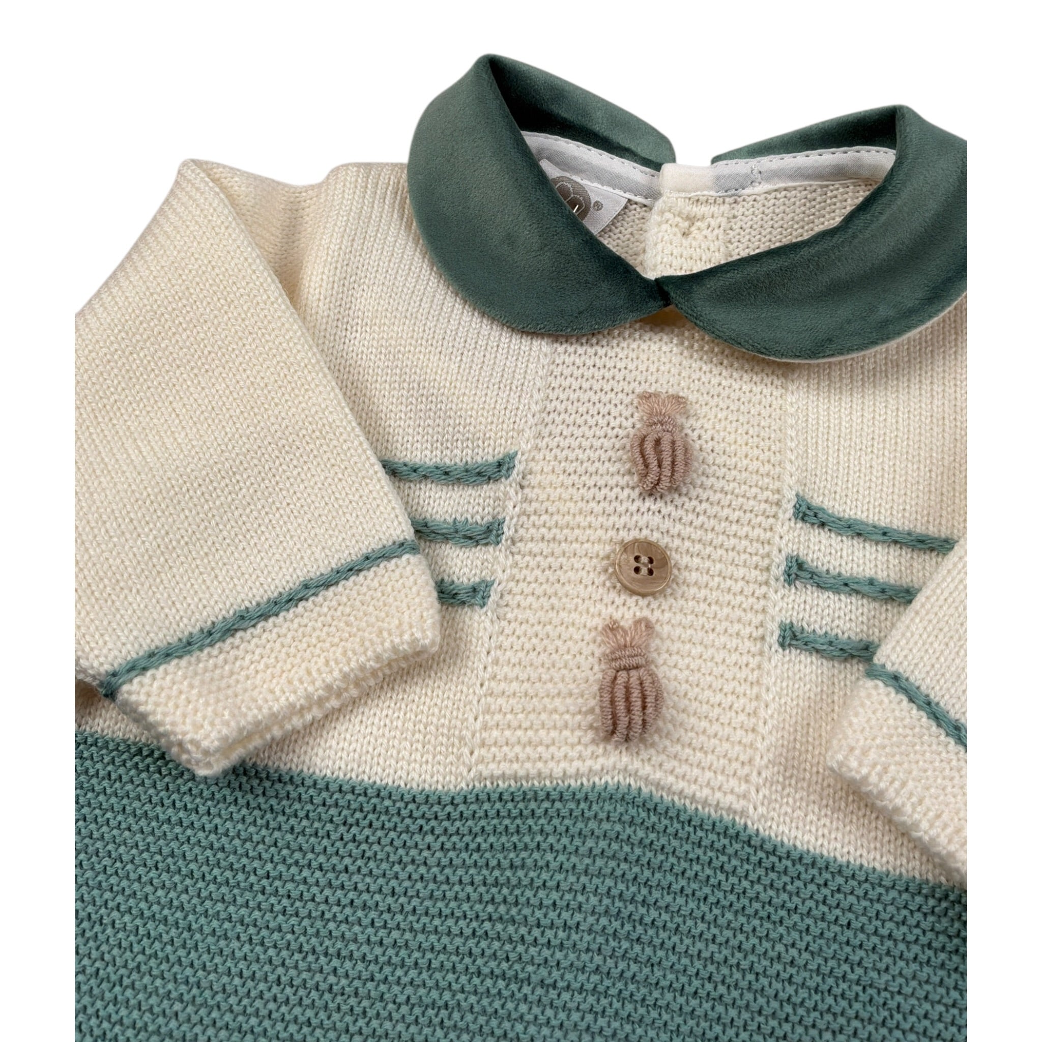 Marlu' Tutina Manica Lunga Bicolore con Colletto Panna/Verde per Neonato IN6610 PANNA/VERDE MARLU' 
