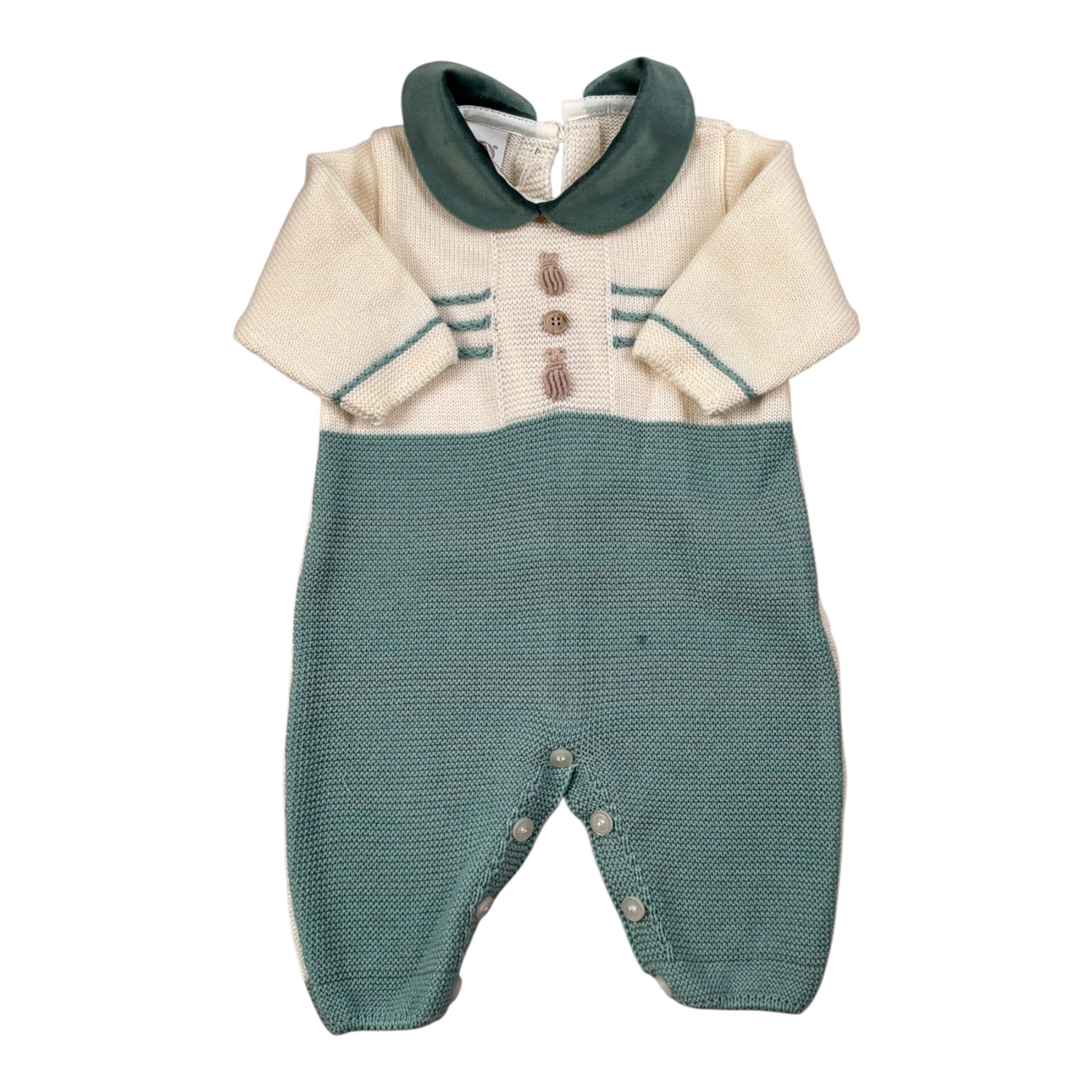Marlu' Tutina Manica Lunga Bicolore con Colletto Panna/Verde per Neonato IN6610X PANNA/VERDE MARLU' 