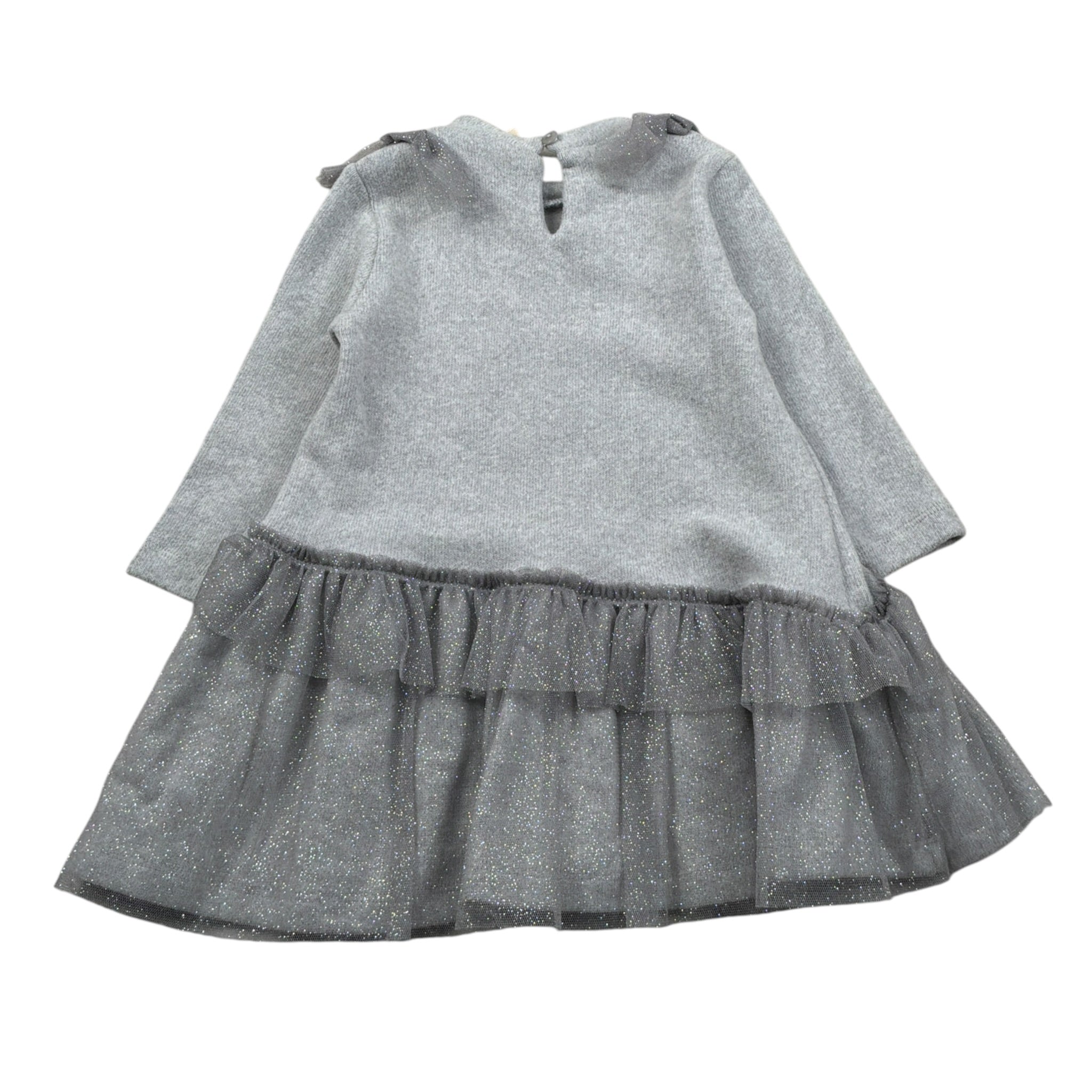 Meilisa Bai Abito Manica Lunga tinta unita con Tulle Grigio per Neonata FL5925 GRIGIO MEILISA BAI 