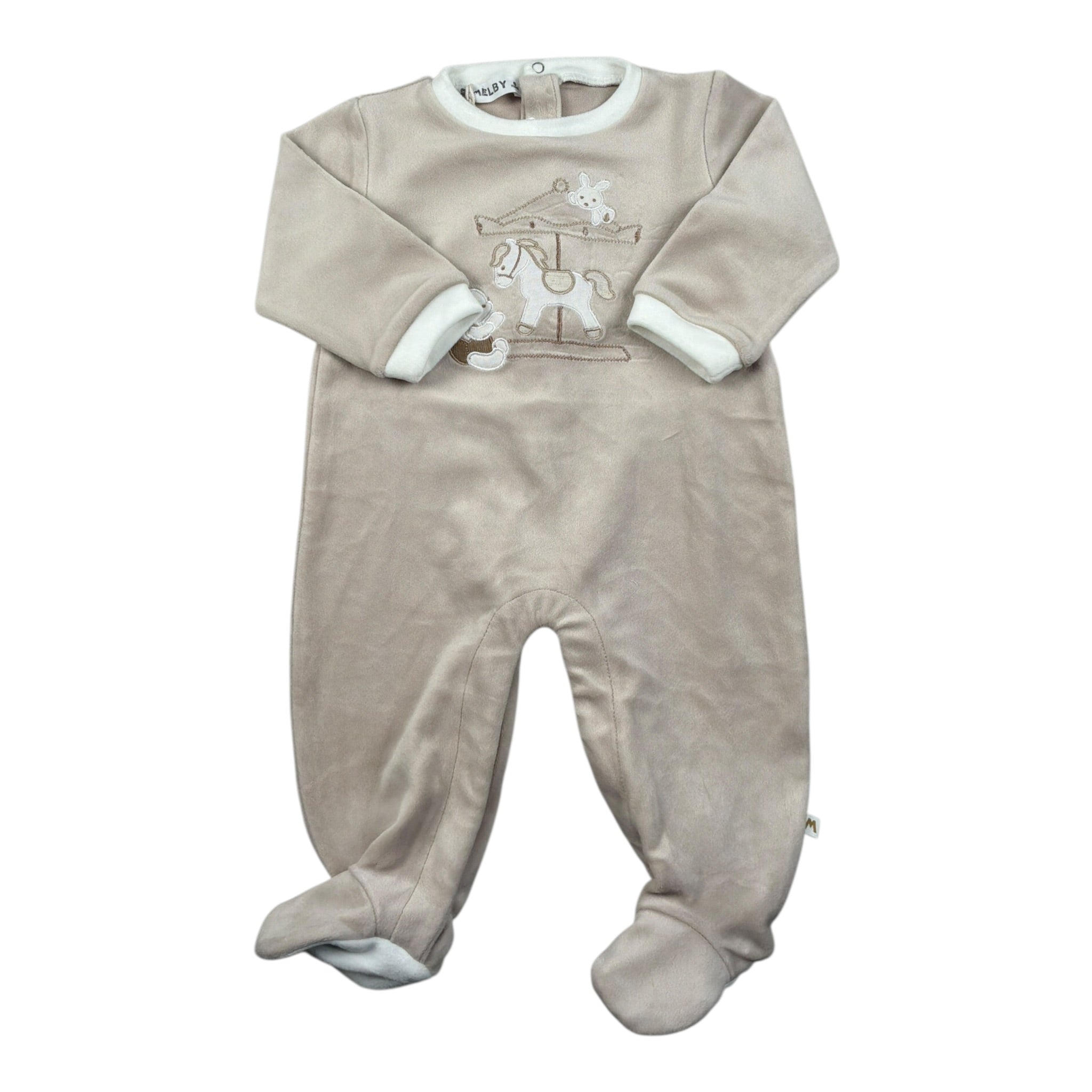 Melby Tutina tinta unita In Velluto con Stampa Beige per Neonato 25N0180 BEIGE MELBY 