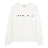 Michael Kors Shirt Girocollo tinta unita con Logo Panna per Neonata R30488 PANNA MICHAEL KORS 
