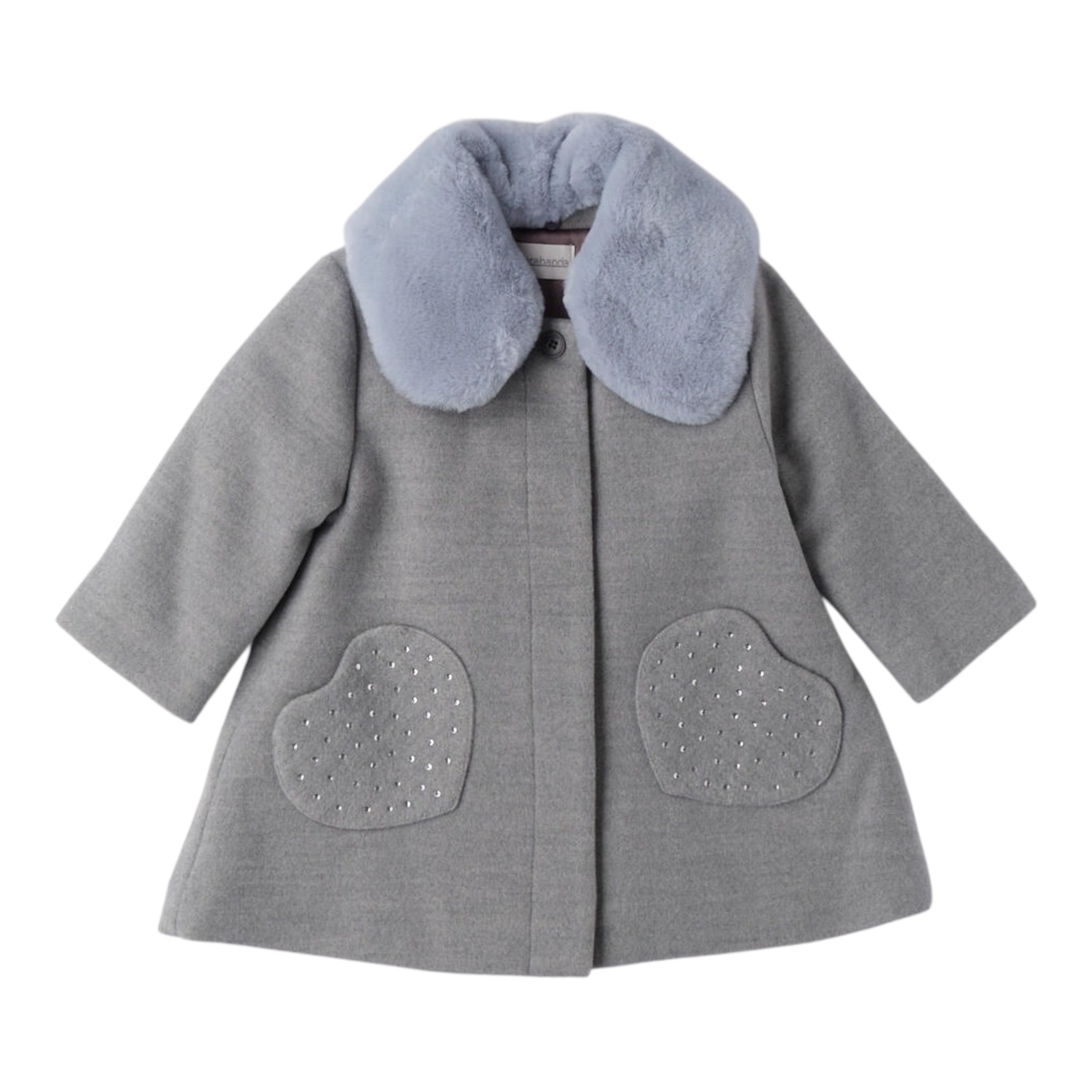 Mini Banda Cappotto tinta unita con Colletto Grigio per Bambina 0F380 GRIGIO MINI BANDA 