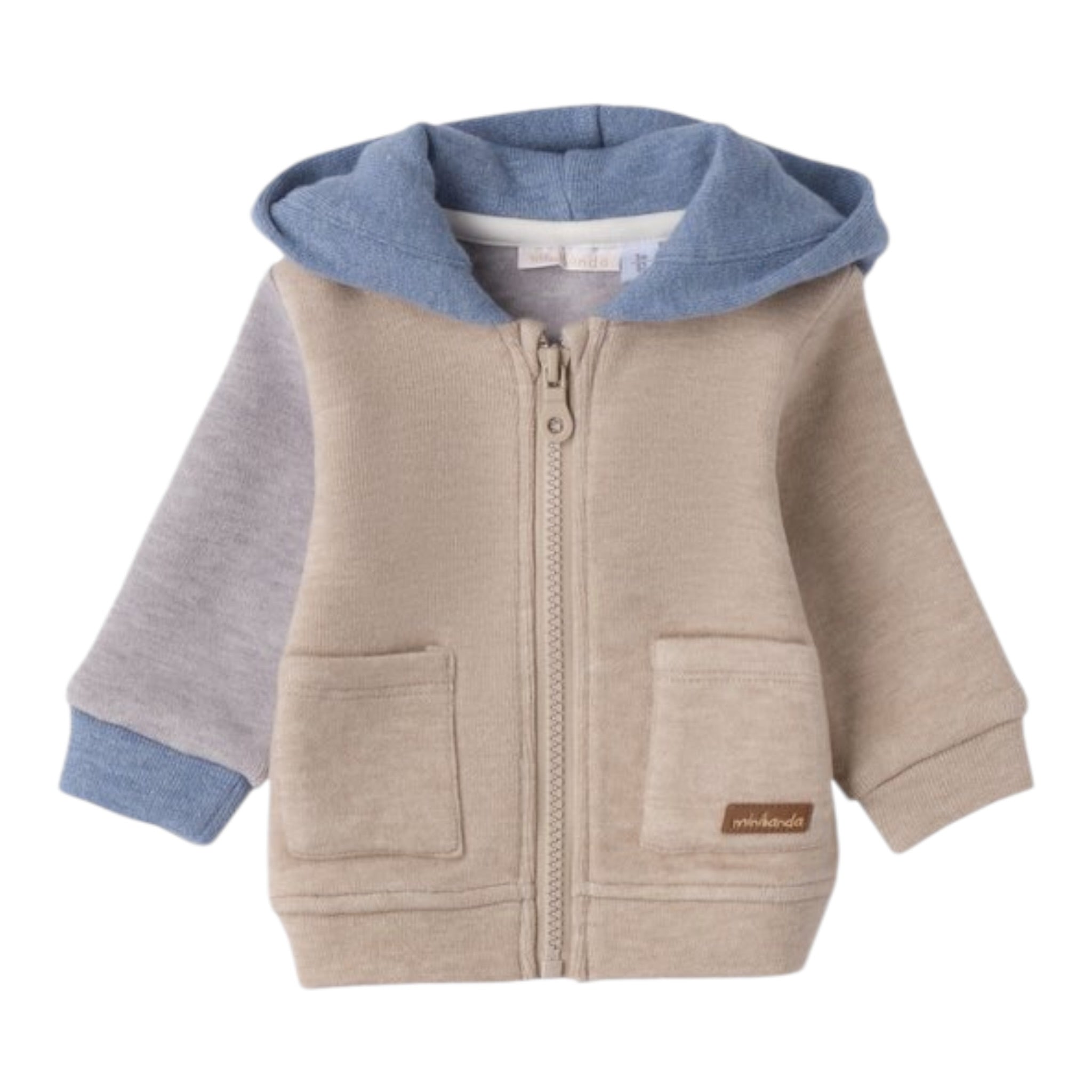 Mini Banda Felpa Bicolore con Zip E Cappuccio Beige per Neonato 5610 BEIGE MINI BANDA 
